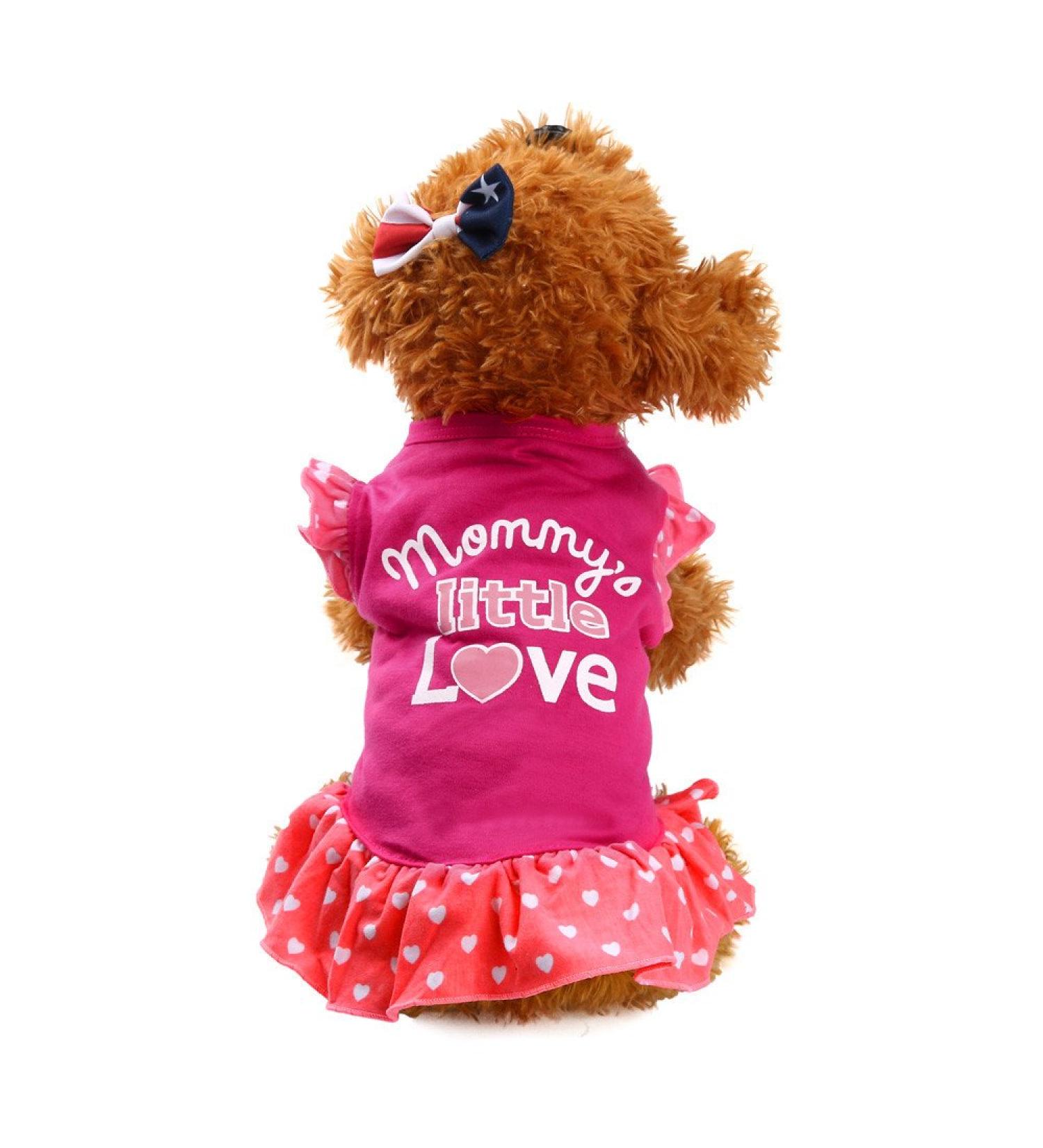 Tuduz Summer Pet Clothing 'Mommy's Little Love' Dog cat dress ruffles vest rock for little dog cat girl clothing pink (large hot pink) large hot pink