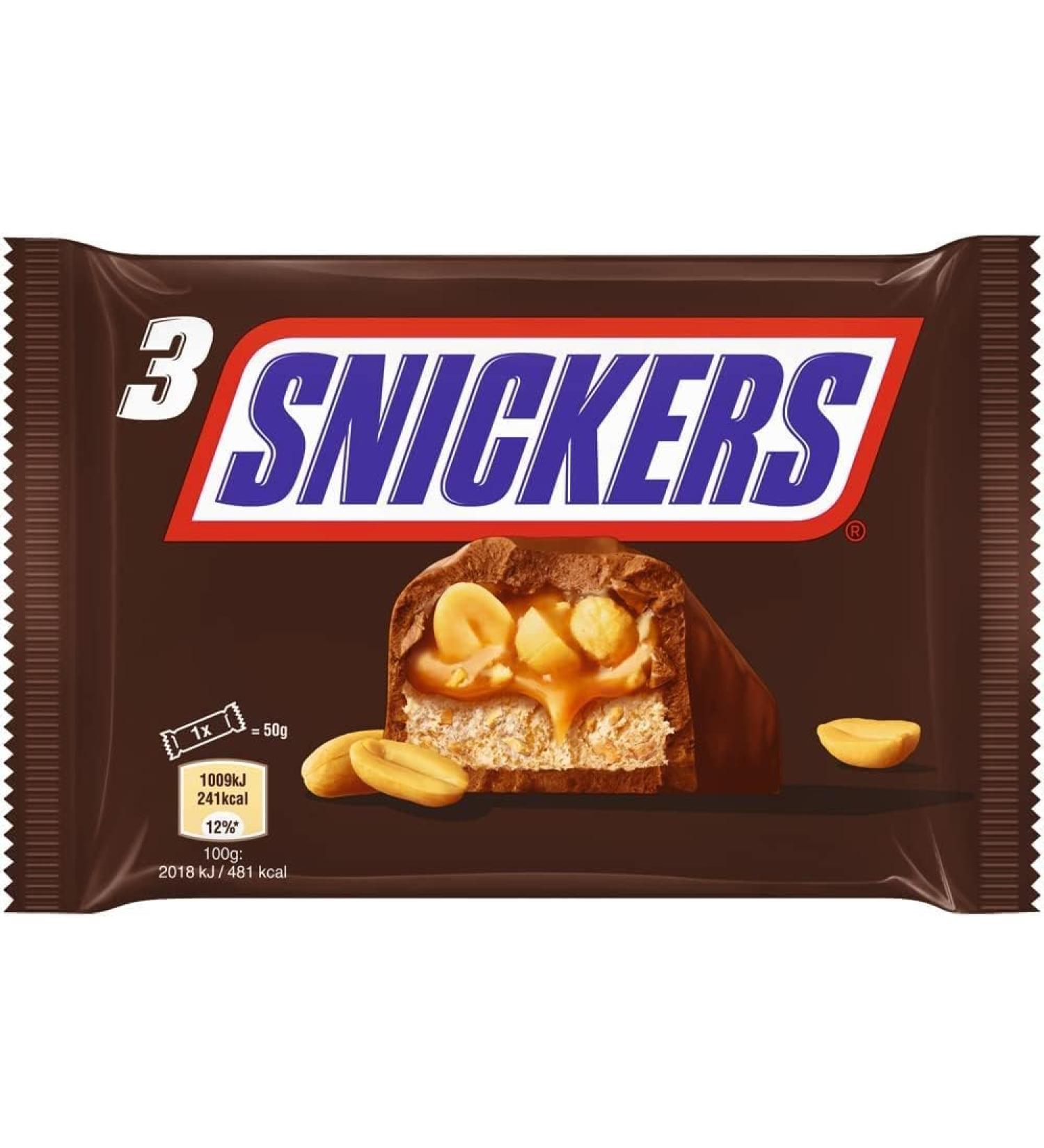 SNICKERS - Milk chocolate peanuts and caramel bar - 3 individual bars of 50g - 150g - Buy Online on GoSupps.com