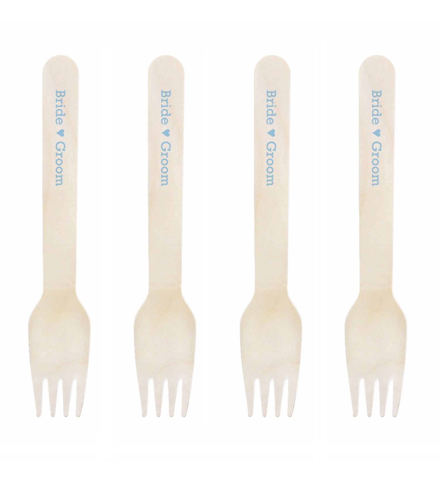 Dress My Cupcake DMC81063 Natural Wood Candy 100-Pack Buffet Forks DIY Kit Bride and Groom Baby Blue