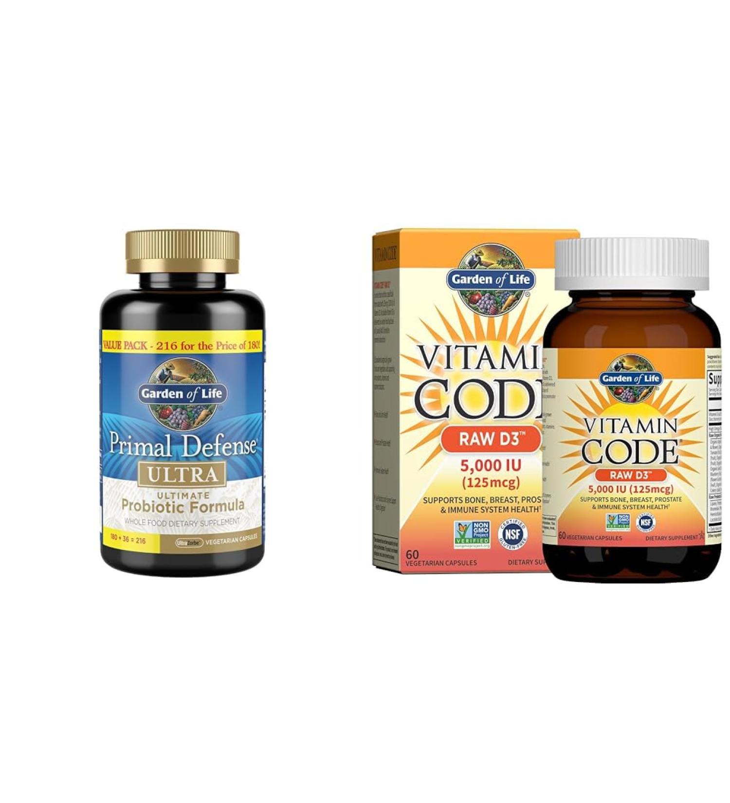 Garden of Life Probiotic Supplement with 216 Capsules and Vitamin D3 with 60 Capsules - Buy Online on GoSupps.com