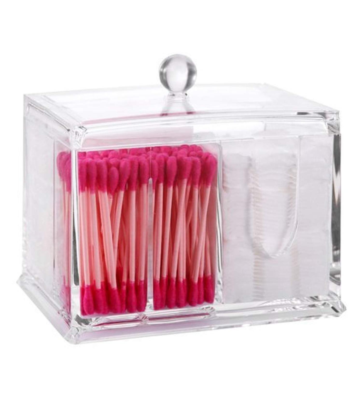 Transparent Makeup Cotton Pad Holder - Dustproof Cosmetic Dispenser for Cotton Swabs & Buds | 4 Sections - Buy Online on GoSupps.com