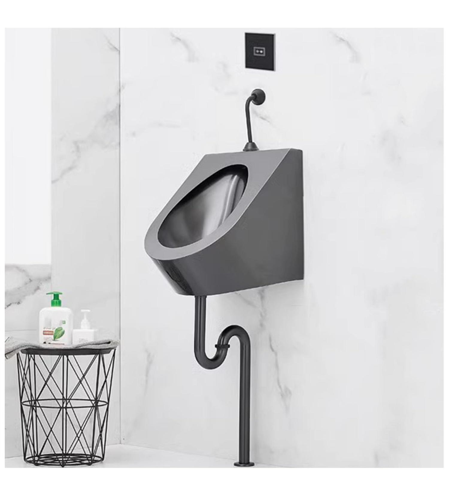 Men's Urinal Wall Mounted Sensor Urinal Commercial Men's Adult Urinal Stainless Steel Urinal Bathroom Toilet High-Efficiency Flushing Urinal Urinal for Bar/Airport (Black Ground Drainage) - Buy Online on GoSupps.com