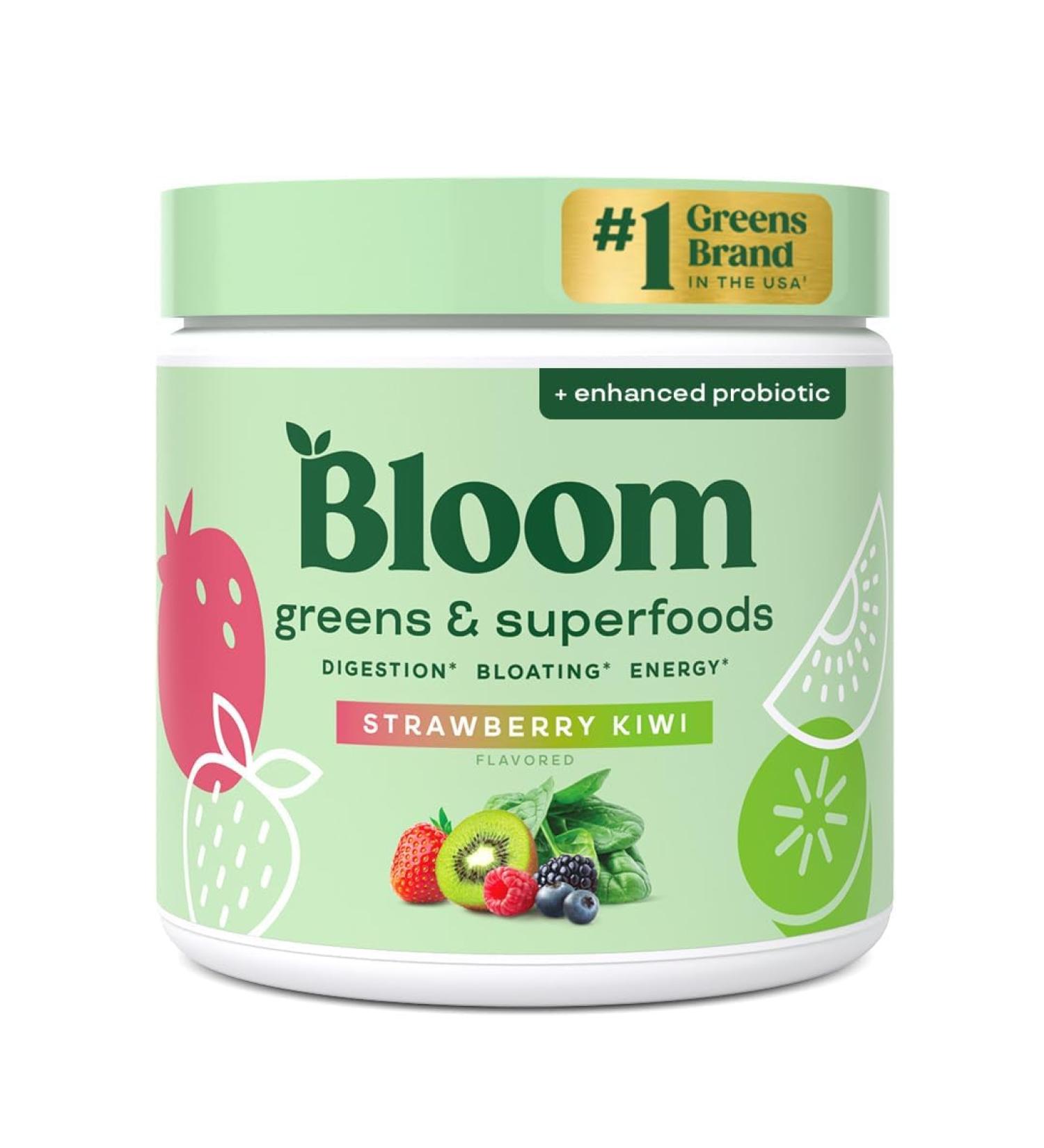 Bloom Nutrition Greens and Superfoods Powder for Digestive Health, Greens Powder, Digestive Enzymes, Probiotics, Spirulina, Chlorella for Bloating & Gut Support, Green Juice, 30 SVG, Strawberry Kiwi Strawberry Kiwi 30 Servi  - Buy Online on GoSupps.com