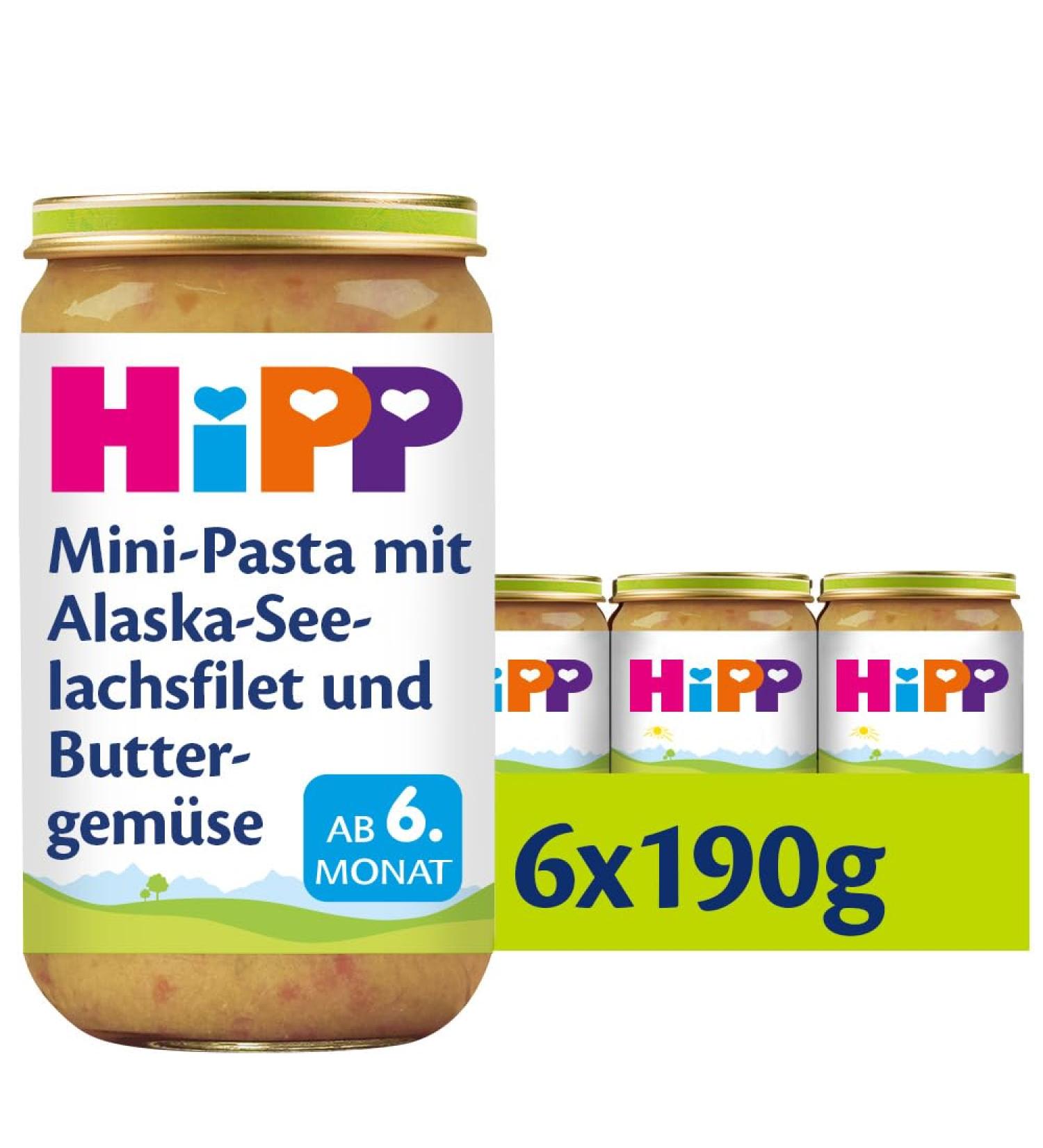 Hipp Mini-Pasta with Alaska Salmon Fillet & Butter Vegetables | 6-Pack (6 x 190g) - Premium Organic Baby Food - Buy Online on GoSupps.com