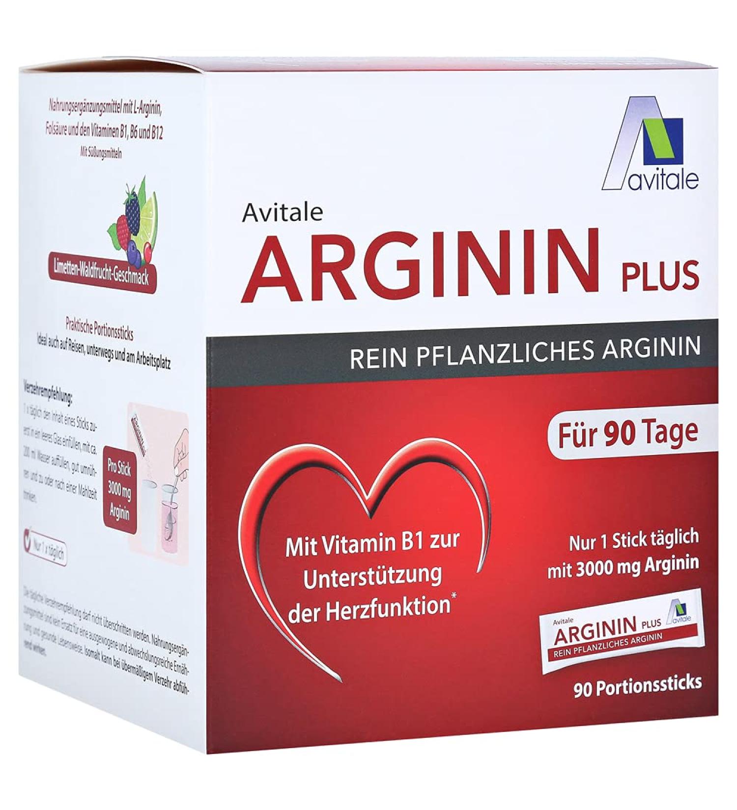 Avital arginine plus sticks to produce a drinking solution with 3000 mg purely vegetable arginine vitamin B1 B6 B12 and folic acid 531 g
