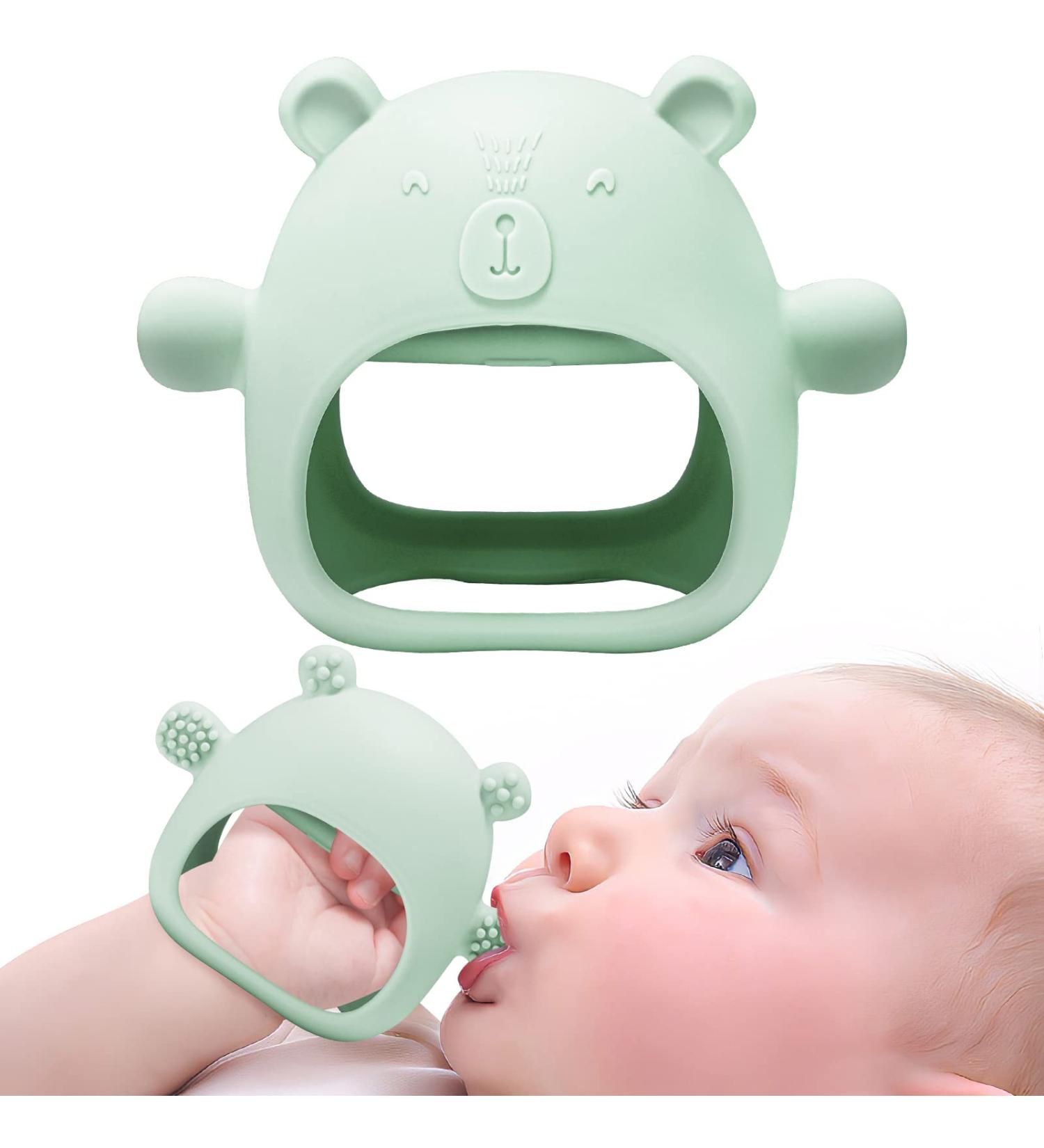 NiBaby Little Bear Silicone Teething Mitten - BPA-Free Anti-Drop Glove for Babies 3-12 Months - Sucking, Biting, Pain Relief - Pale Green - Buy Online on GoSupps.com