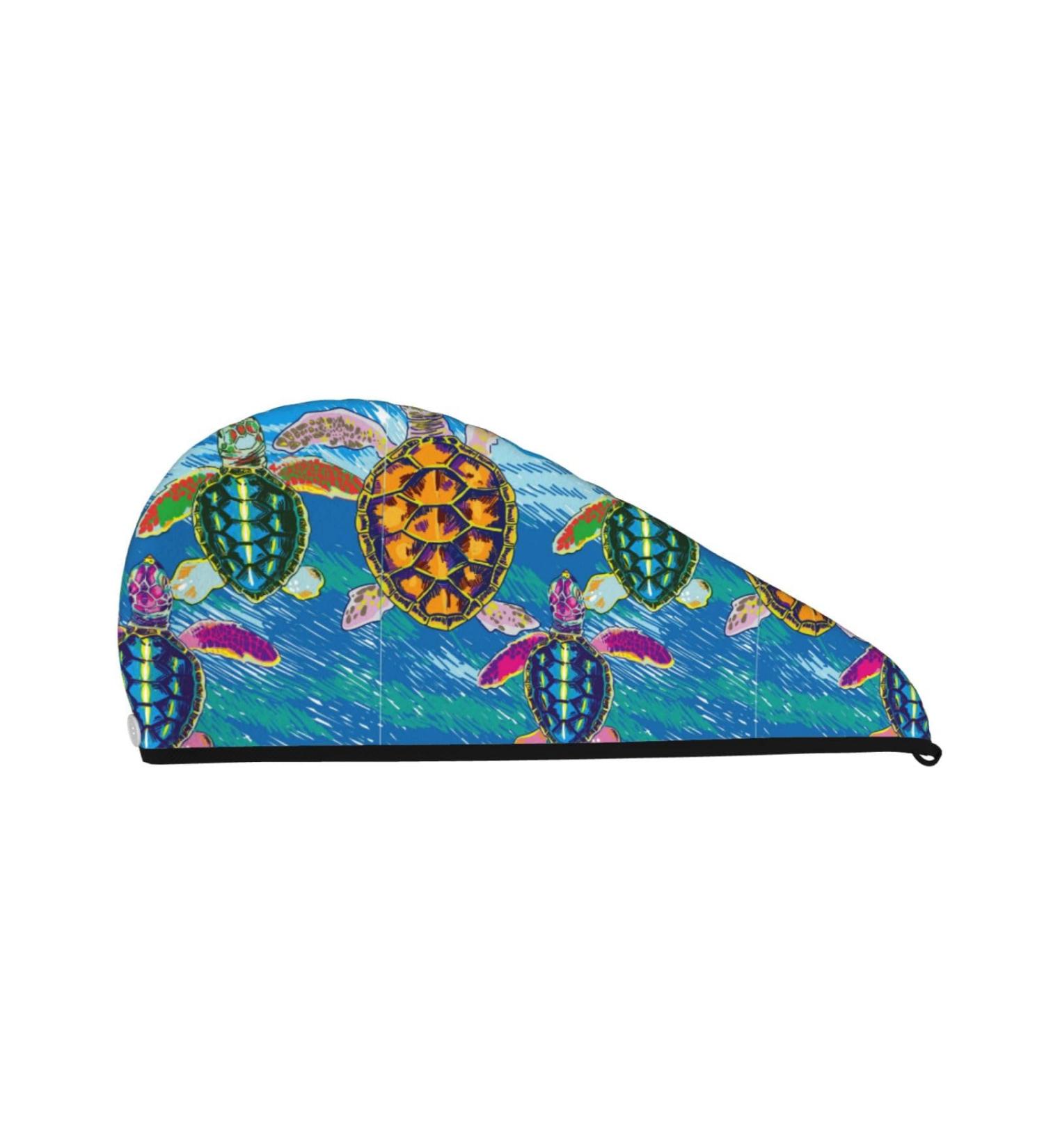 Hair Towel Wrap - Quick Drying Towel with Button | Little Sea Turtles Design - Perfect Hair Turban for Fast Drying - Buy Online on GoSupps.com