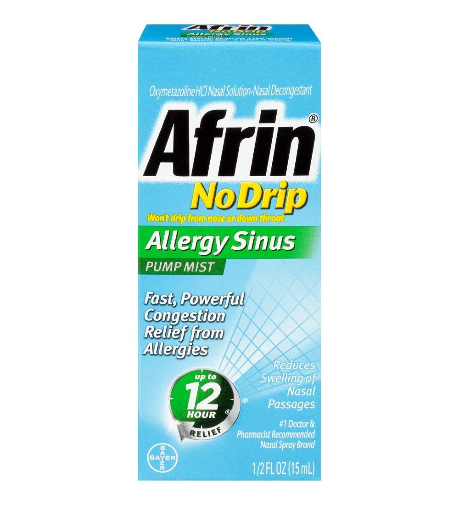 Afrin No Drip Allergy Sinus Pump Nasal Mist Fast & Powerful Congestion Relief from Allergies 15mL