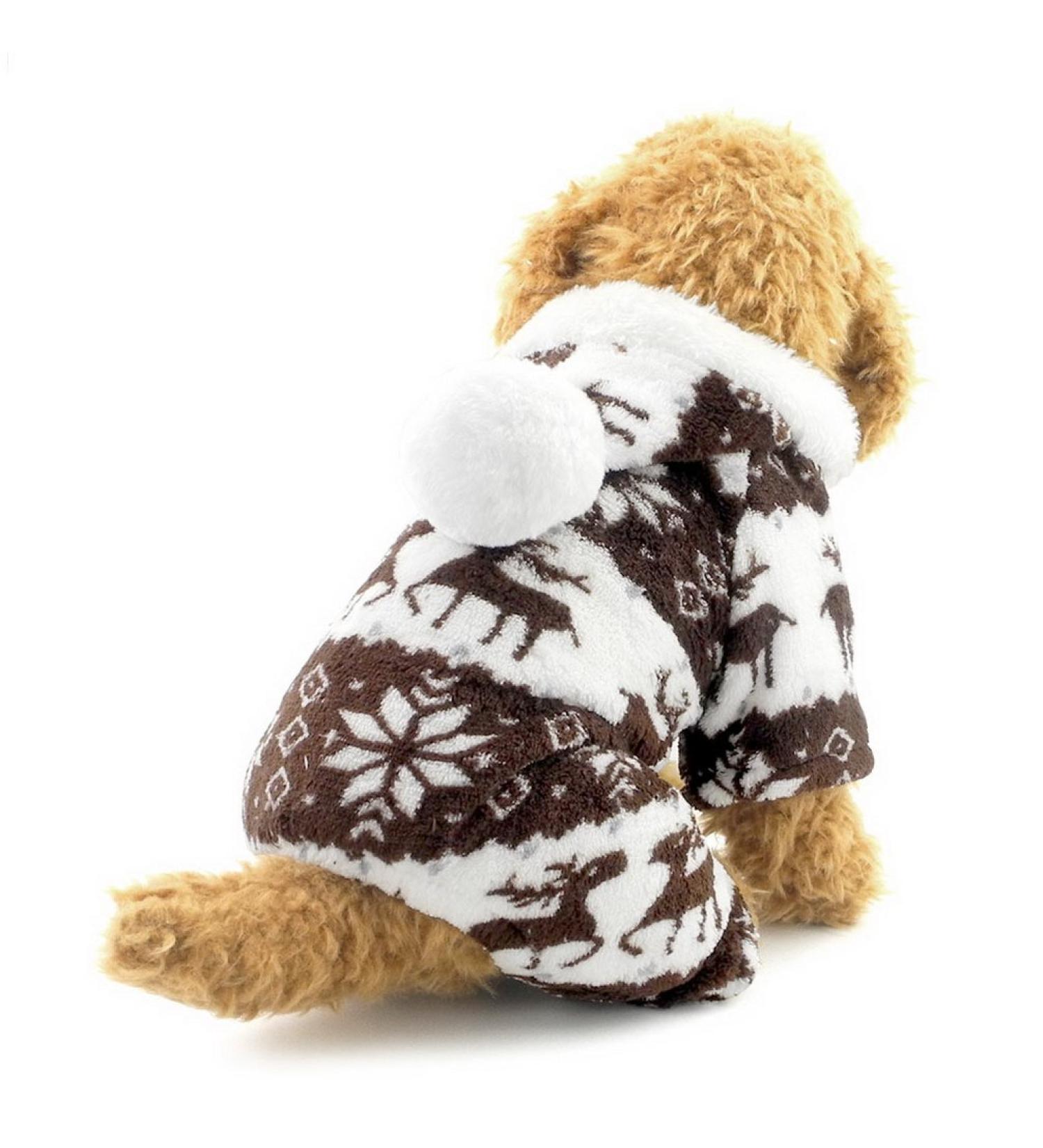 Ranphy Soft Velvet Dog & Cat Hooded Sweater - Reindeer Pattern Jumpsuit for Small Dogs & Puppies - M Size (25cm Back 37cm Chest) - Perfect for Male & Female Pets - Buy Online on GoSupps.com