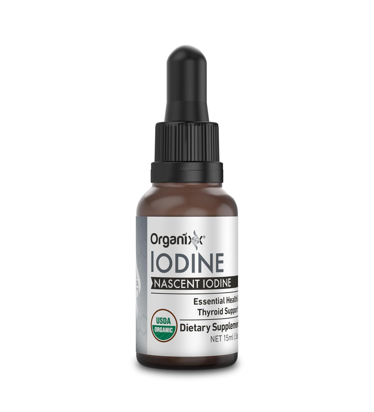 Organixx Iodine Supplement Organic Nascent Liquid Drops Pure Iodine Concentrate for Men and Women Gluten Free Vegan Non GMO American Made 15 ML 60 Servings - Buy Online on GoSupps.com
