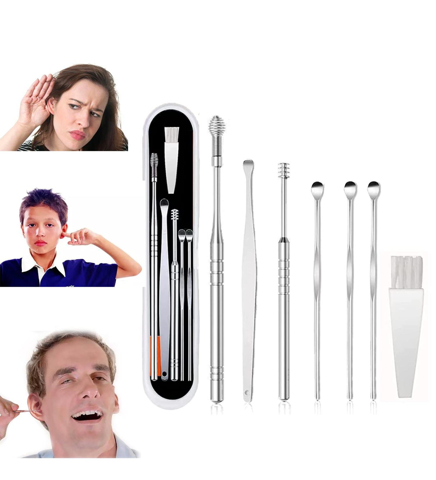 Spring Ear Wax Cleaner Tool Set - 7 Pcs Ear Pick & Remover Kit with Cleaning Brush and Storage Box - Buy Online on GoSupps.com