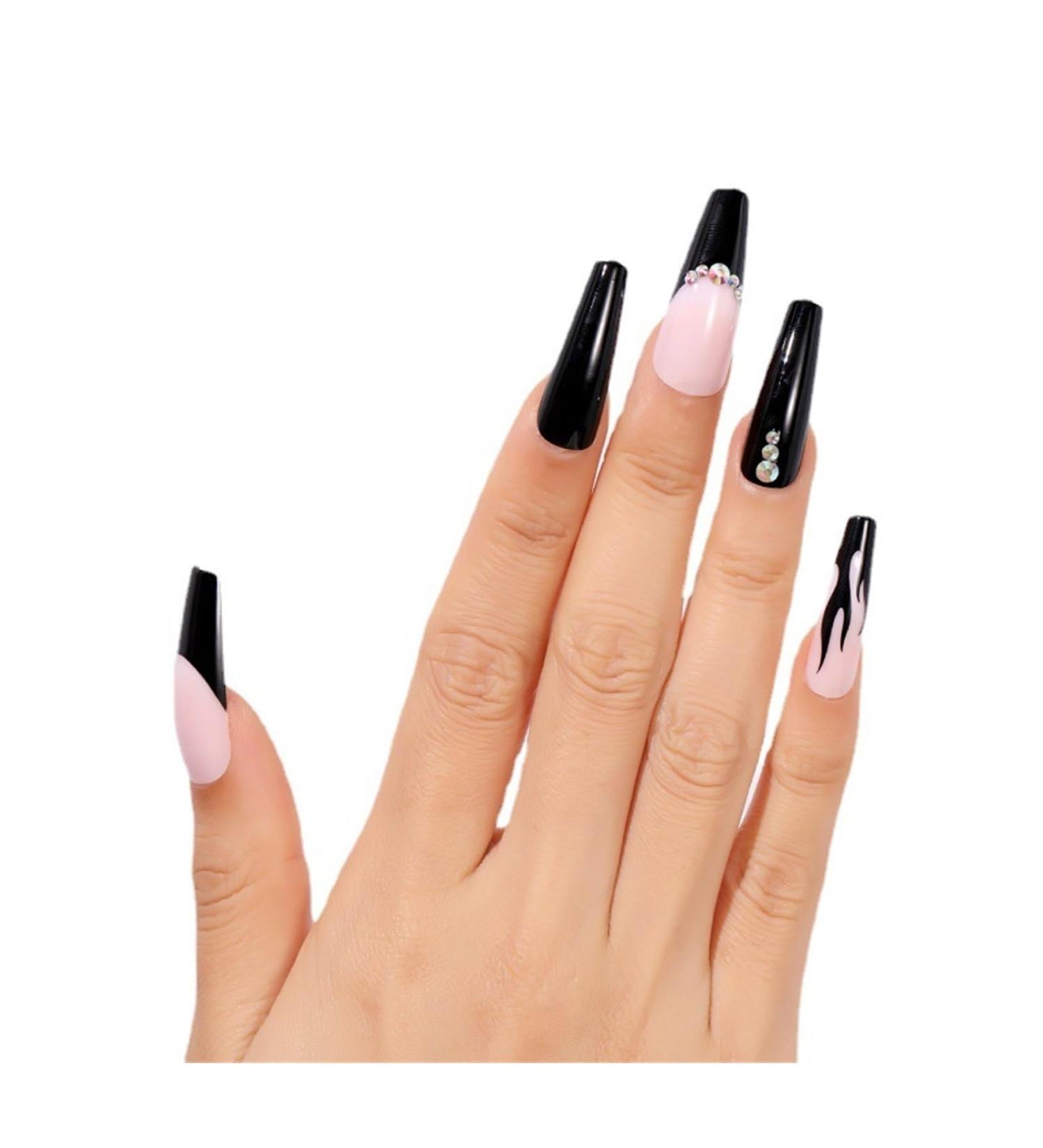 Nail art patches beautiful and fashionable nail patches finger decorations beauty decoration supplies black flame manicure nail patches wearable fake nails 24 pieces of jelly glue nail art patch Zs7012 - Buy Online on GoSupps.com