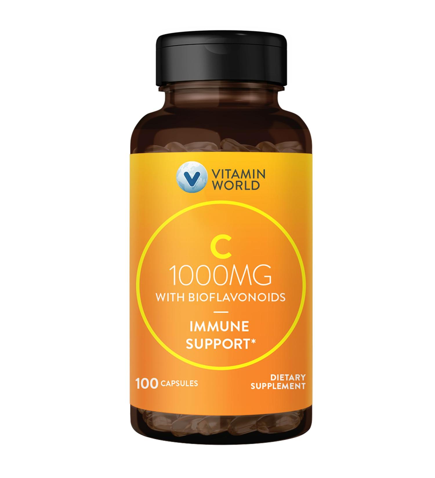 Vitamin World Vitamin C 1000 mg with Bioflavonoids Immune Support Antioxidant Protection Vitamin C Supplement for Collagen Production Bone & Skin Health Gluten Free 100 Capsules - Buy Online on GoSupps.com