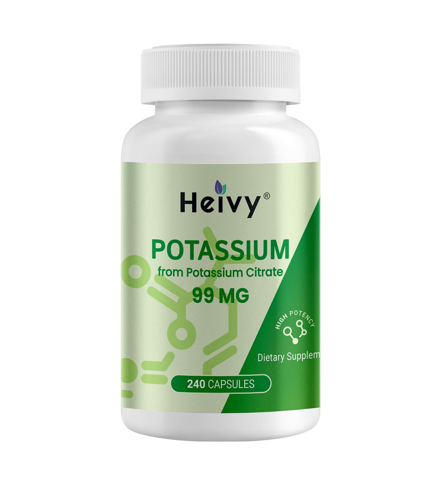 Heivy Potassium Citrate 99mg, 240 Capsules - Vegan, Allergen-Free Potassium Supplements for Electrolyte Balance, Lab-Tested Mineral Supplement, Made in USA Unflavored 240 Count (Pack of 1) - Buy Online on GoSupps.com