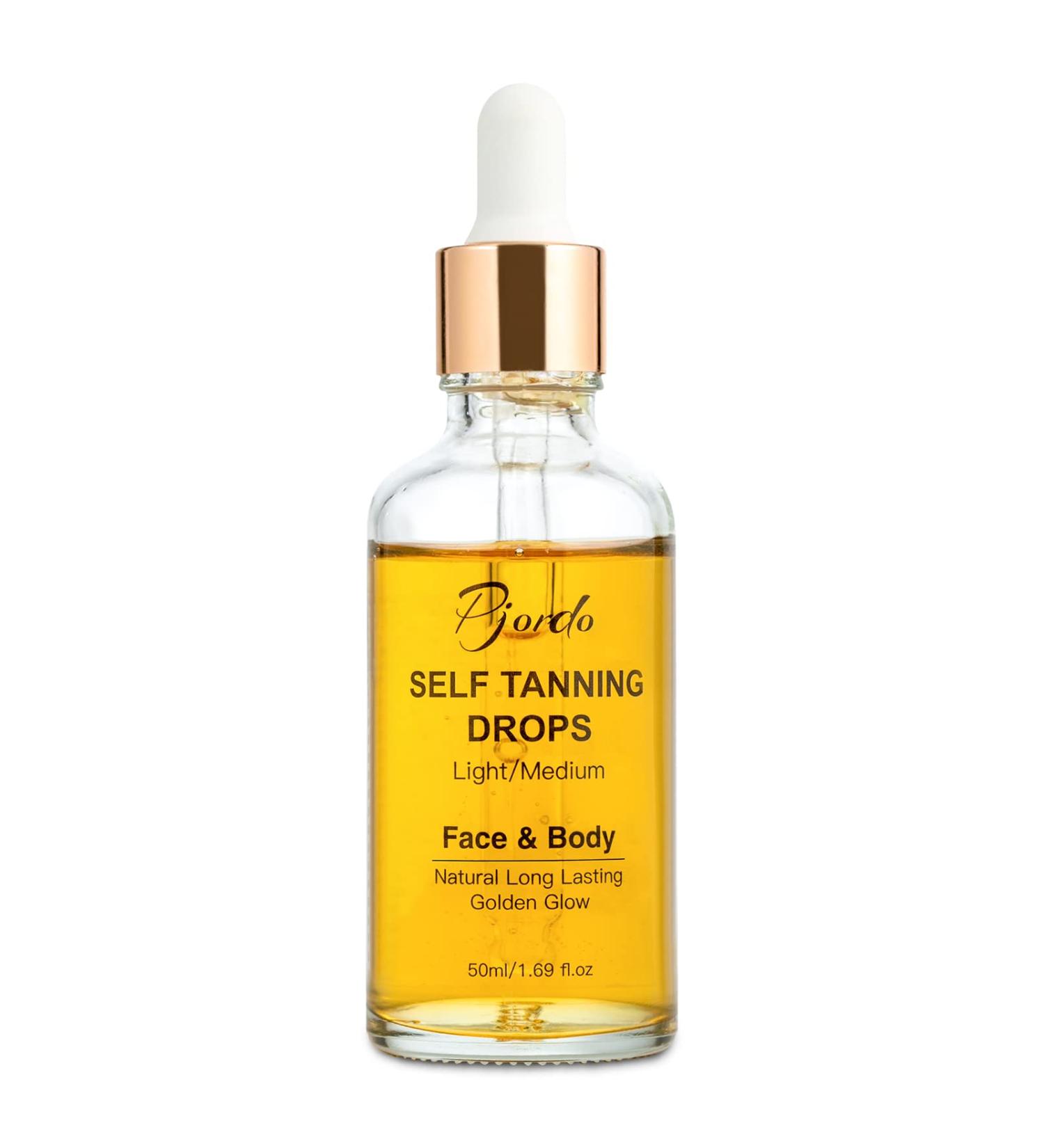 Pjordo Self Tanner Drops 50ml - Natural Sunless Bronzing Lotion for Golden Glow - Vegan & Cruelty Free - Gradual Tan Formula - Buy Online on GoSupps.com