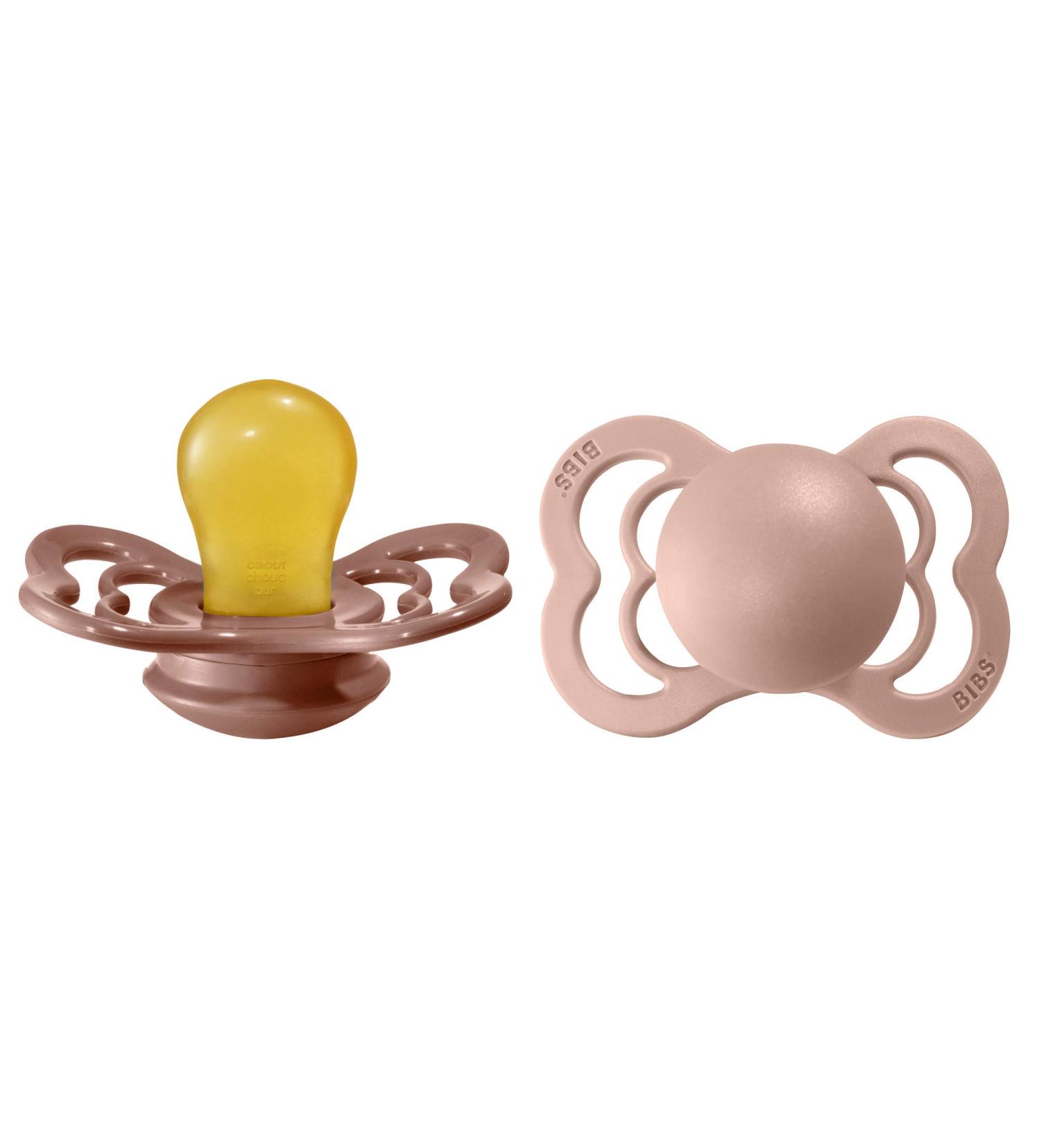 BIBS Pacifiers - Supreme Collection | BPA-Free Baby Pacifier | Made in Denmark | Set of 2 Woodchuck/Blush Color Premium Soothers | Size 0-6 Months - Buy Online on GoSupps.com