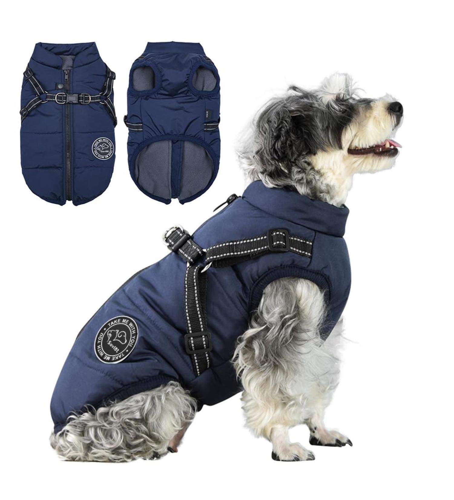 Savlot Dark Blue Dog Jacket - Winter Vest & Sleeveless Cotton Sweater for Dogs | 3XL Padded Vest with Chest Strap - Buy Online on GoSupps.com