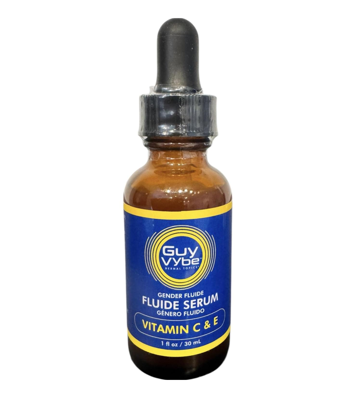 Guy Vybe Fluide Serum for Men's Skin 1oz./30mL Hyaluronic Acid Vitamin C Vitamin E Non-Oily Skin Serum for All Skin Types Reduces Redness Fragrance Free Water Based Looks Natural Vegan. - Buy Online on GoSupps.com