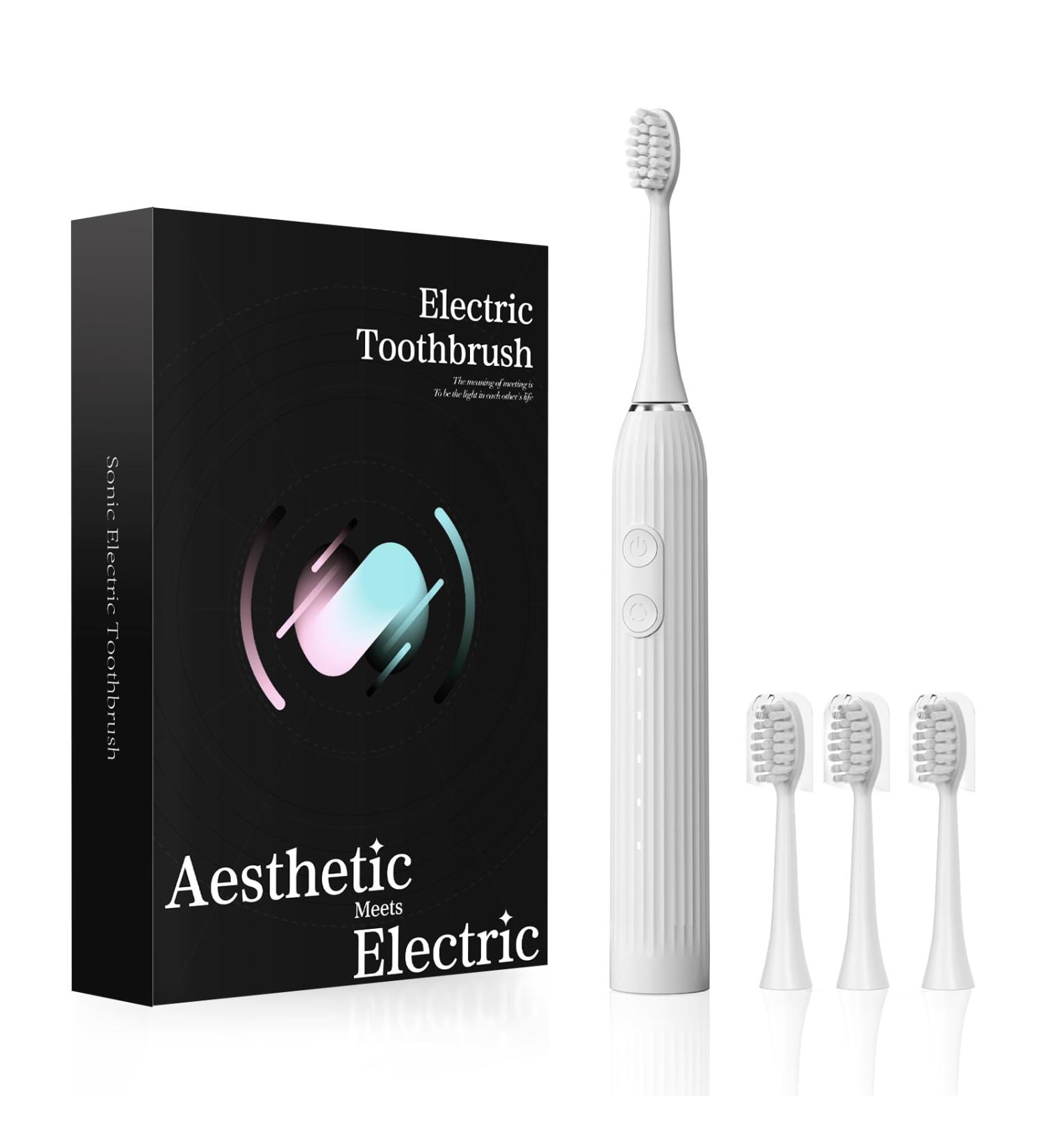 Electric Toothbrush for Adults - USB Rechargeable Sonic with 5 Modes 120 Days Fast Charge 3 Brush Heads for Gum Care & Deep Clean - T14 White - Buy Online on GoSupps.com