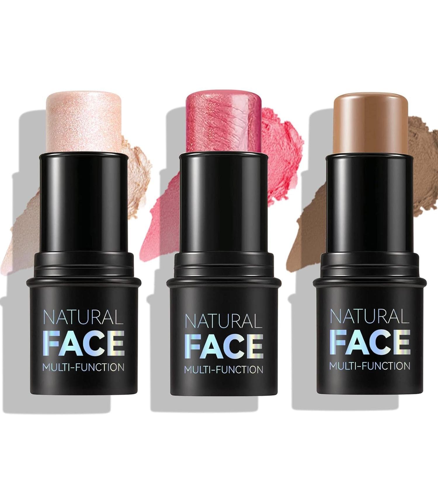 3 Pack Cream Contour & Highlighter & Blush Makeup Set Long Lasting Natural Weightless Buildable Contouring Bronzer Blush Stick Beauty Wand Liquid Highlighter Makeup (Set C) - Buy Online on GoSupps.com