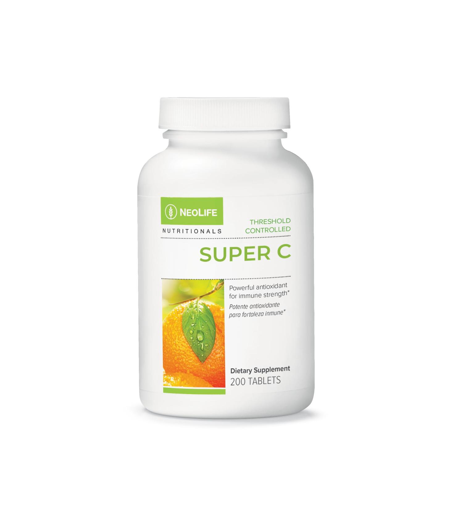 NeoLife Super C - Plant Based Extracts 430mg Vitamin C Supplement with Rutin Hesperidin Lemon Bioflavonoids Tablet Supplements Orange Juice Powder & Acerola Cherries - 200 Tablets - Buy Online on GoSupps.com