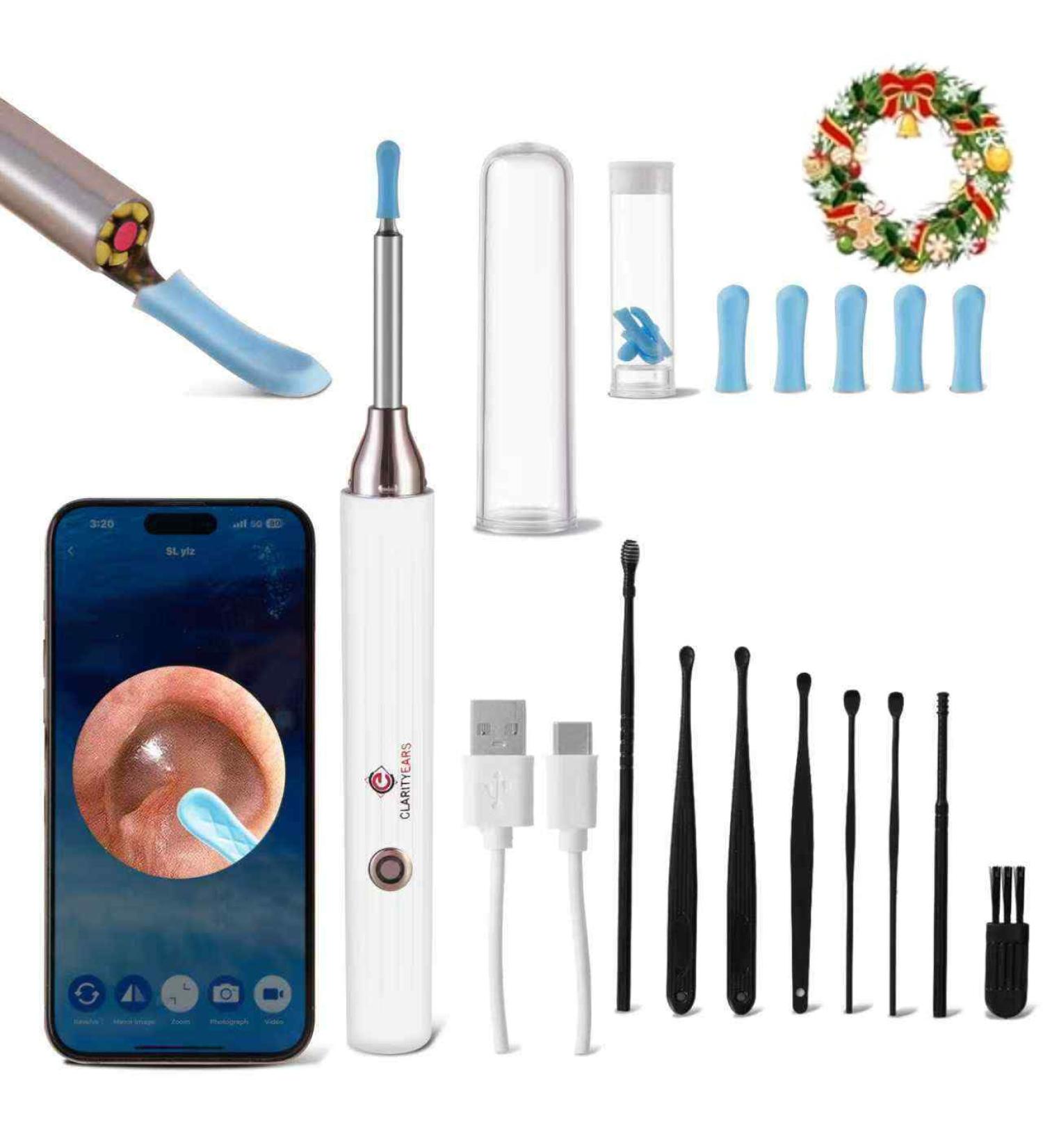 CLARITYEARS Ear Wax Removal Kit with Camera 1080P HD 6 LED Otoscope Ear Cleaner Earwax Removal Tool with App USB-C Rechargeable Ear Cleaning Kit for Adults and Kids - Buy Online on GoSupps.com