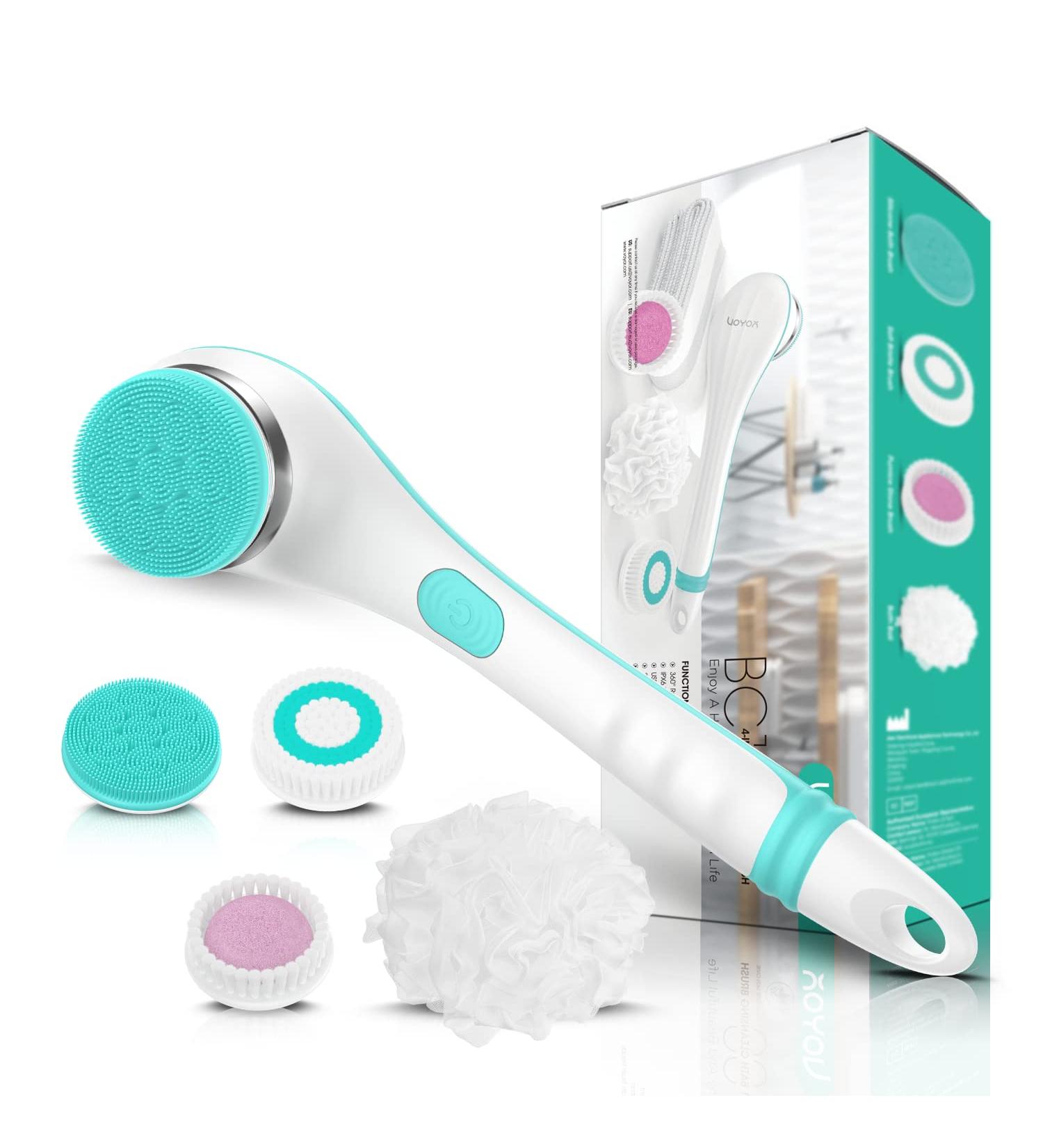 VOYOR Electric Body Brush Back Scrubber for Shower - Rechargeable Exfoliating Bath Brush with Long Handle - Deep Cleansing & Massaging Spin Brush BC100 (Blue) - Buy Online on GoSupps.com