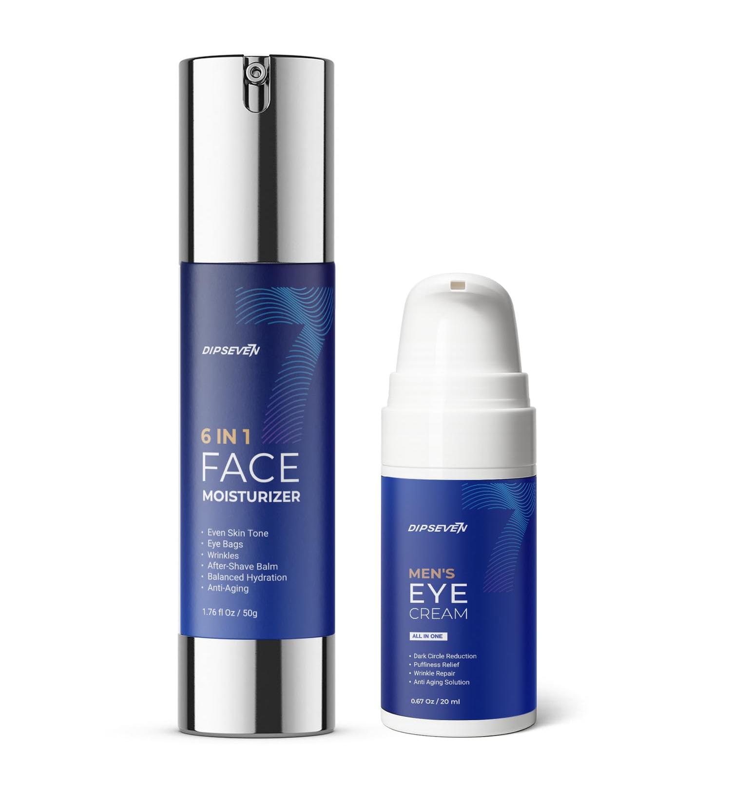 DIPSEVEN Men's Eye & Face Care Bundle Anti-Aging Eye Cream + 6-in-1 Face Moisturizer for Men Reduce Puffiness Dark Circles Wrinkles Dry Skin Peptides Hyaluronic Acid Niacinamide Caffeine - Buy Online on GoSupps.com