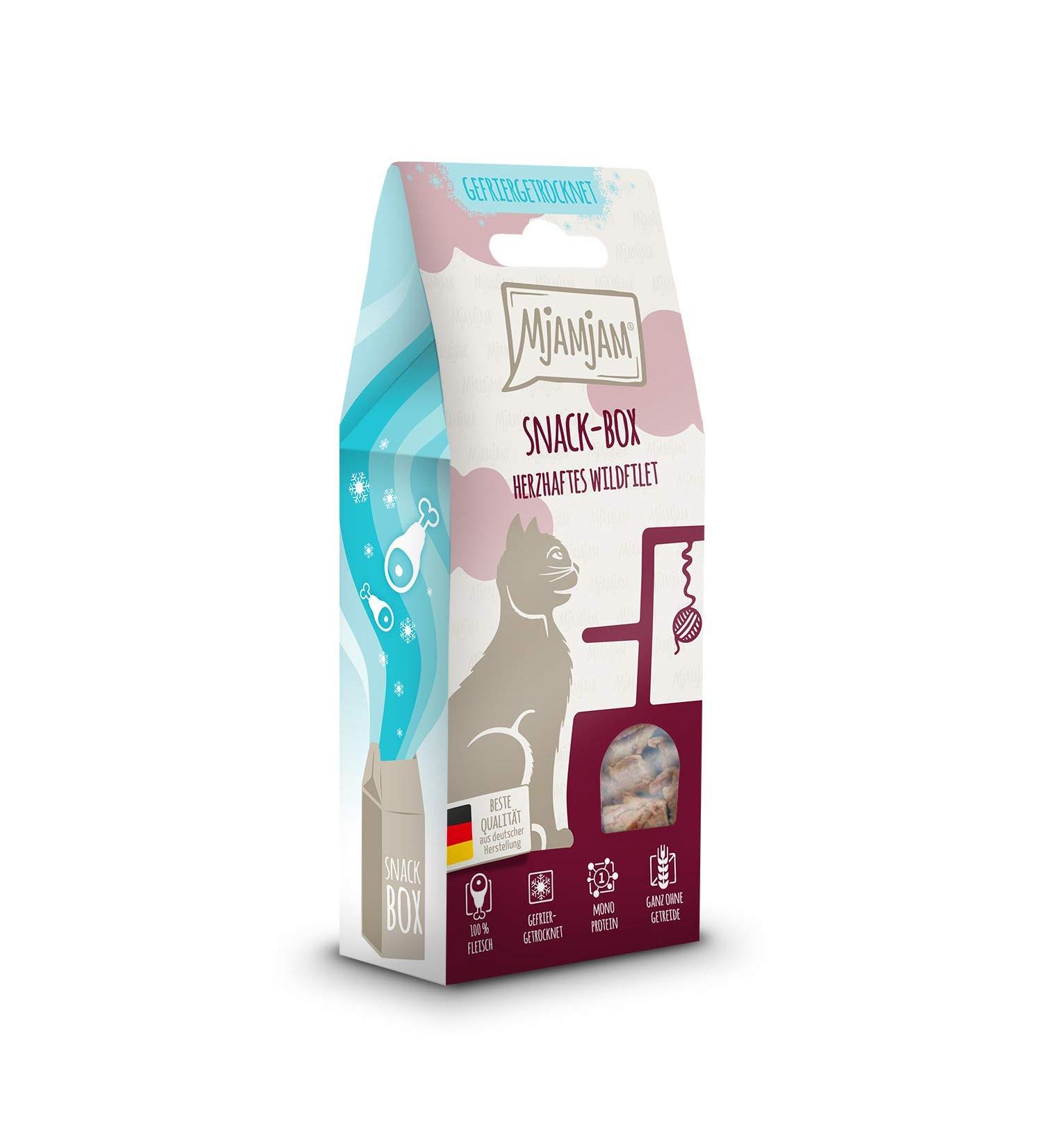 Mjamjam Premium Cat Snack Box - Hearty Wild Fillet 35g - Natural No Synthetic Preservatives - International Shipping Available - Buy Online on GoSupps.com