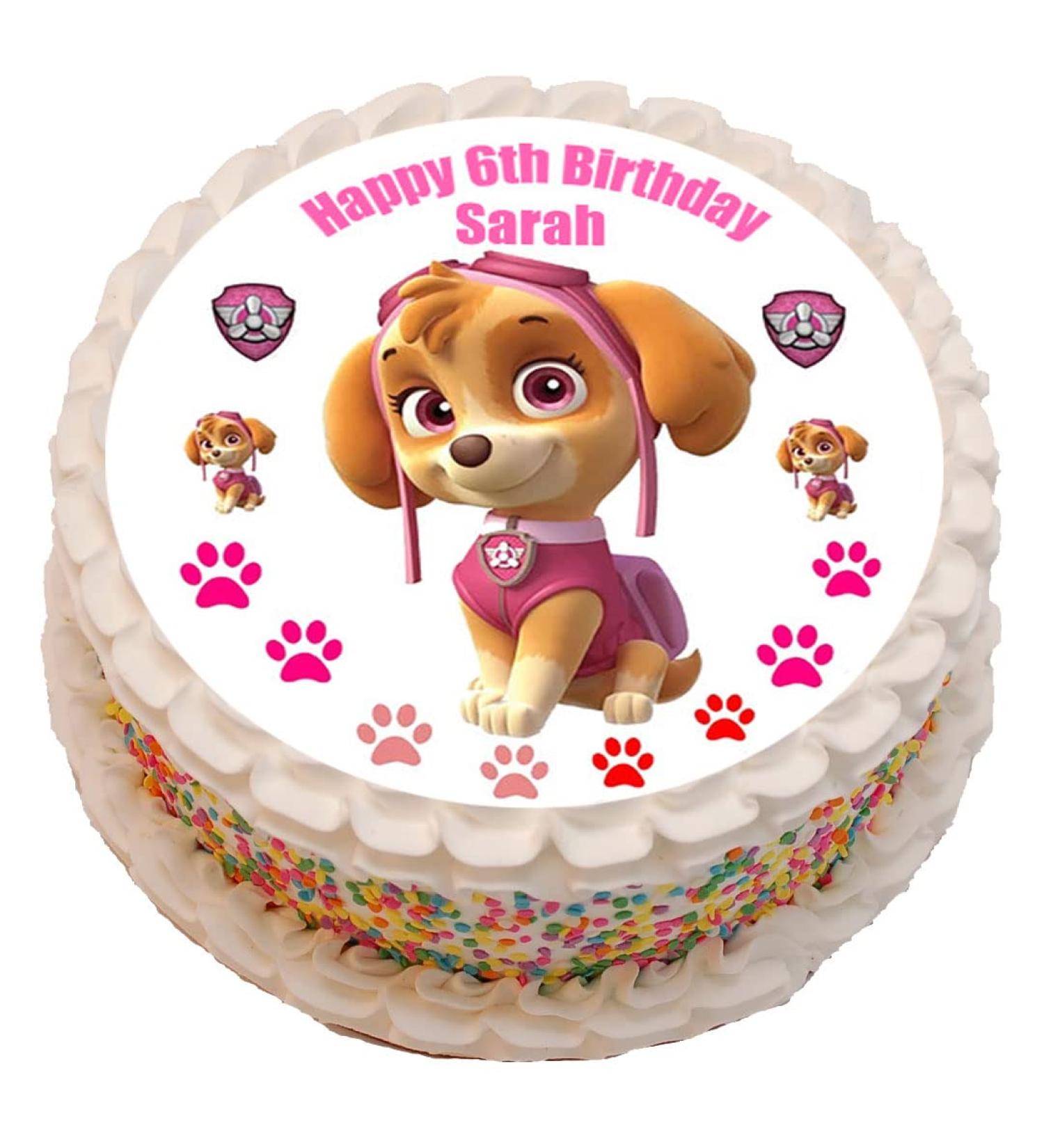 HCC Skye Paw Dog Patrol Personalised PRECUT Cake Topper 8 Inch Round Edible Icing Sheet Birthday Decoration
