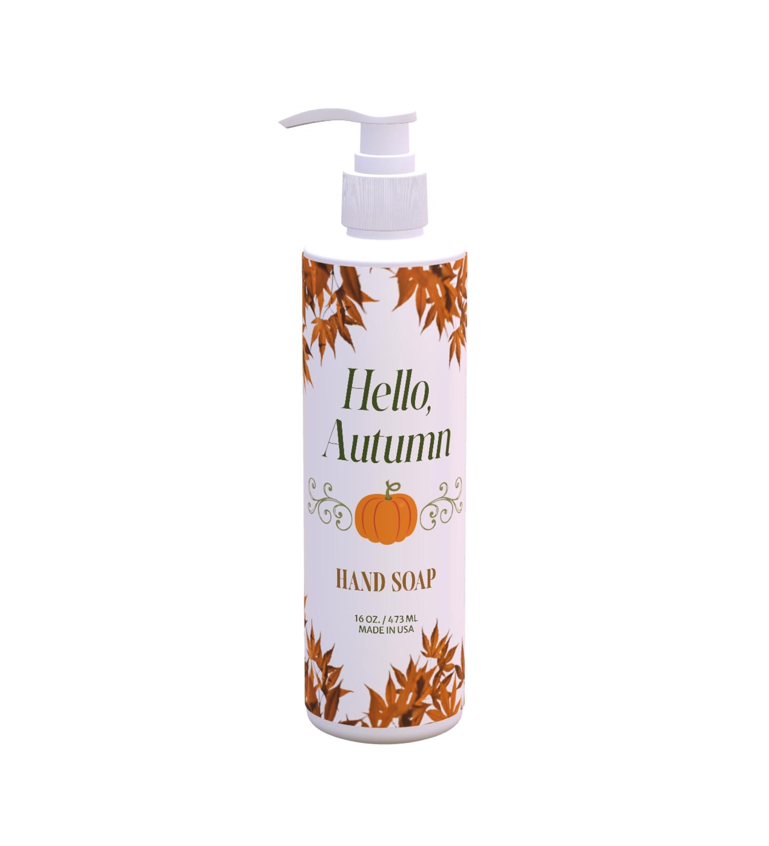 Autumn Hand Soap Hello Autumn Design | Fresh Green Tea & Lemon Scent | 4 Pack 16 oz Pump Bottles | Warm Greeting Fall Decor for Guest Bathrooms and Kitchens | Paraben-Free Made in USA - Buy Online on GoSupps.com