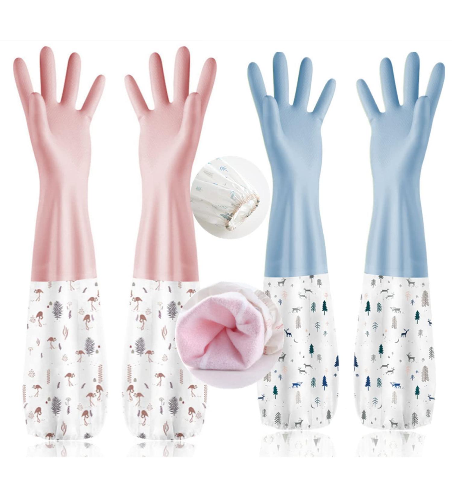 BJY 2Pcs Long Cuff and Flock Lining Reusable Waterproof Dishwashing Gloves Rubber Latex Laundry Gloves Household Non-Slip Elastic Wear-resistant Kitchen Bathroom Cleaning Gloves(Medium) - Buy Online on GoSupps.com