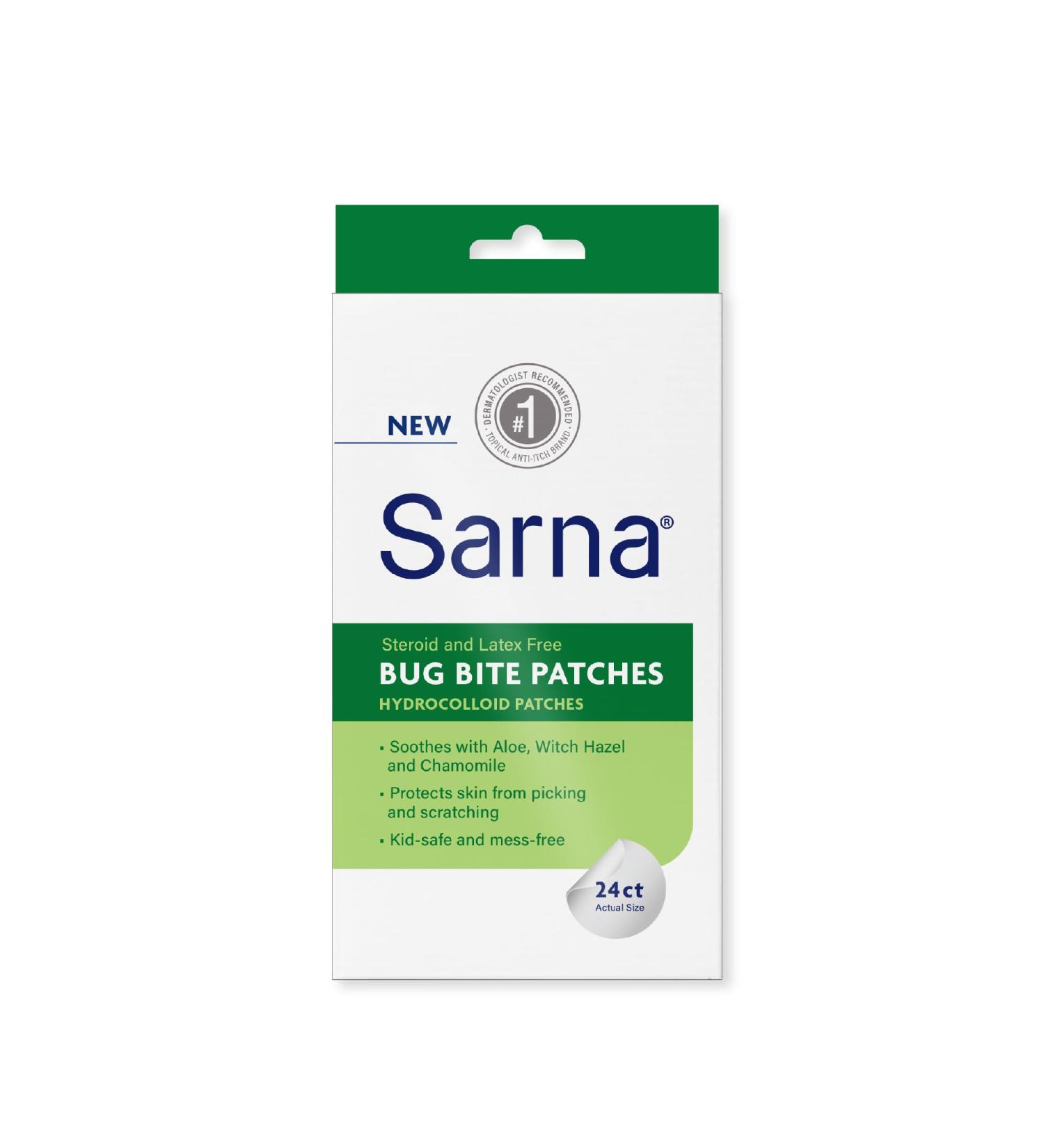 Sarna Bug Bite Patches - Kid-Safe Hydrocolloid Aloe & Chamomile Patches - Vegan Steroid-Free TSA-Friendly - 24ct - Buy Online on GoSupps.com