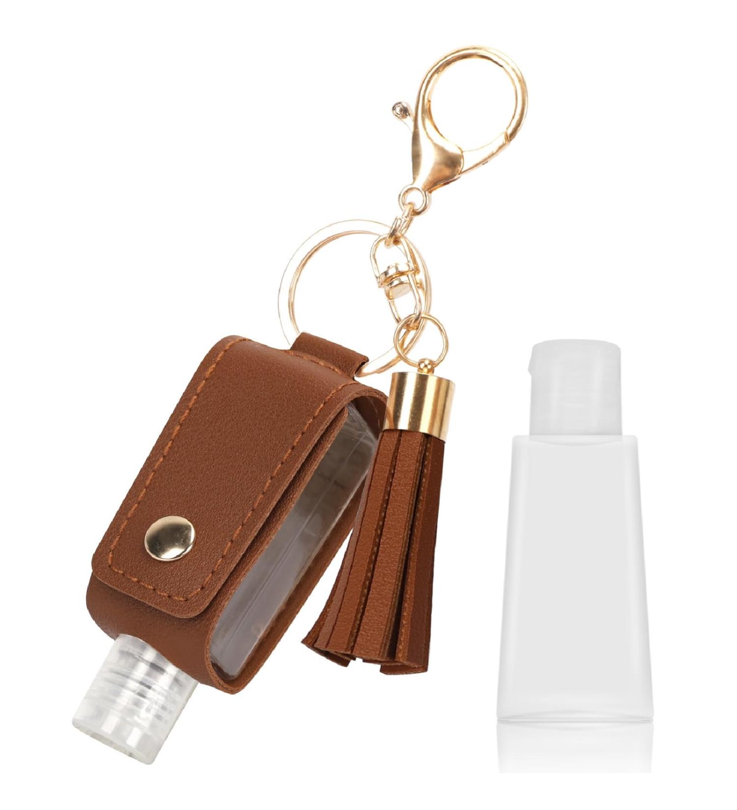 Songaa Hand Sanitizer Holder Travel Size - 1oz/30ml Leather Sanitizer Holder with Empty Bottle Portable RefillableSmall Squeeze Bottle with Keychain Brown - Buy Online on GoSupps.com