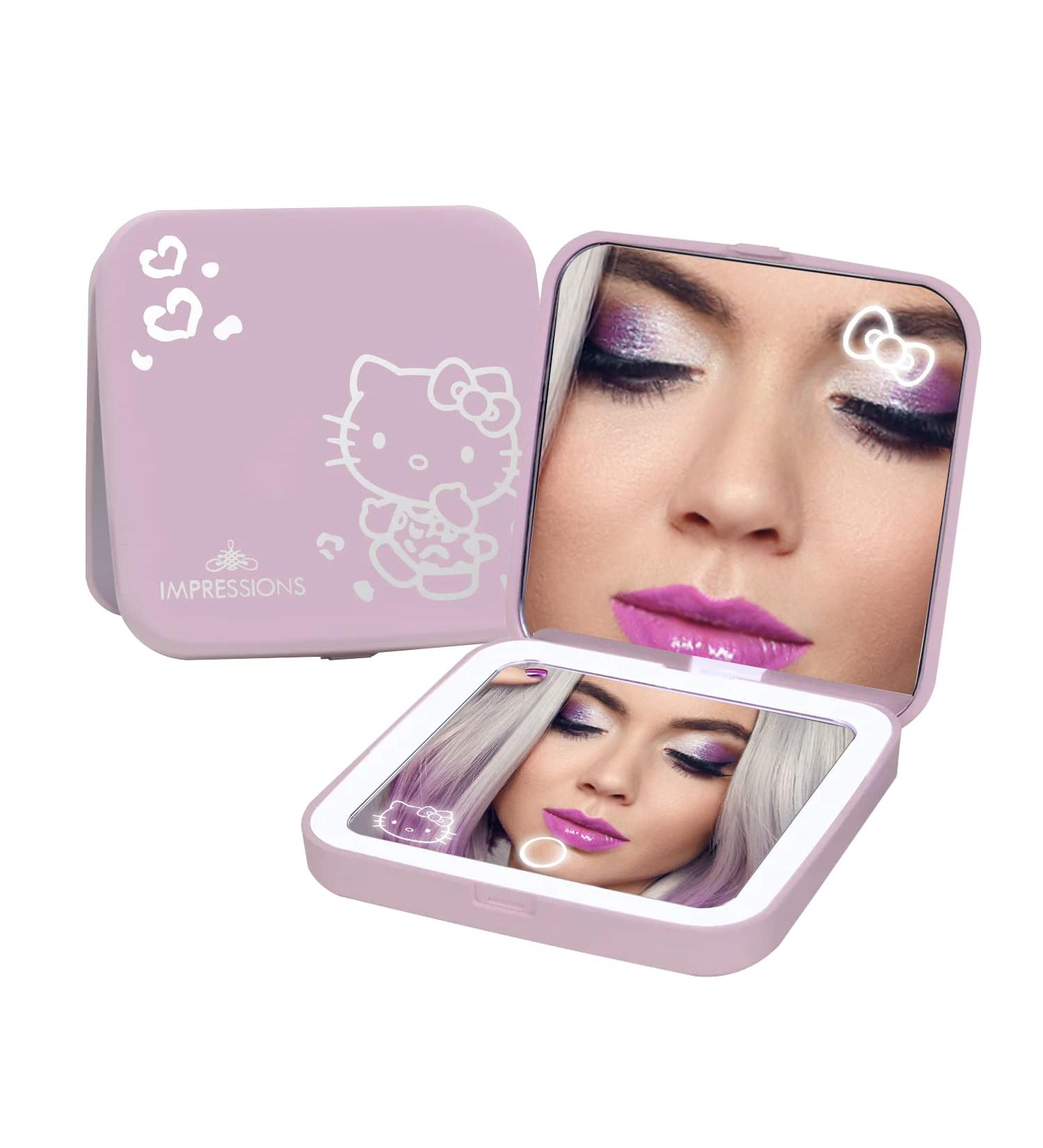 Hello Kitty Supercute Compact Mirror with Touch Sensor Switch - Lighted Makeup Mirror with LED Lights and 2X Magnifying Mirror Top (Pink) - Buy Online on GoSupps.com