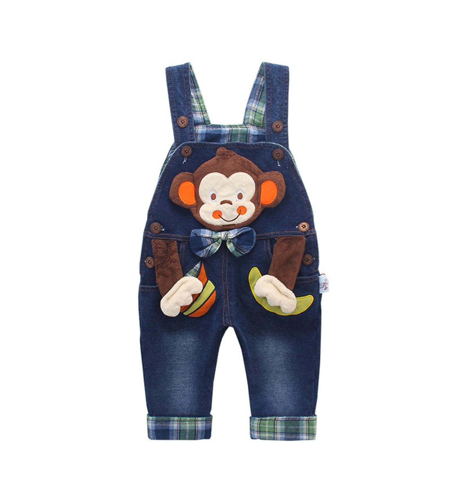 KIDSCOOL SPACE Baby Boy Girl 3D Monkey Denim Overalls | Toddler Dungarees Pants 12-18 Months Blue - Buy Online on GoSupps.com