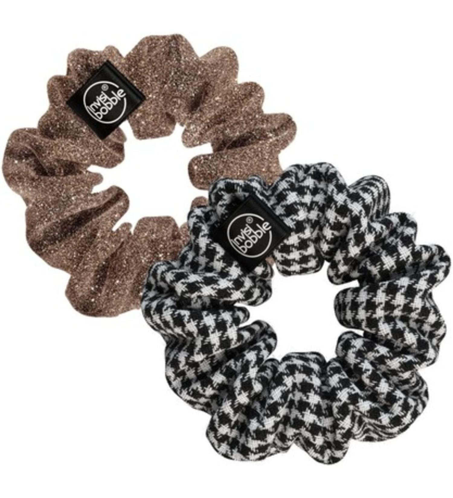 Invisibobble Duo Scrunchie Set | Black & White Fabric Hair Ties | Limited Collection for Girls & Women | 2-Piece Black & Gold Set - Buy Online on GoSupps.com