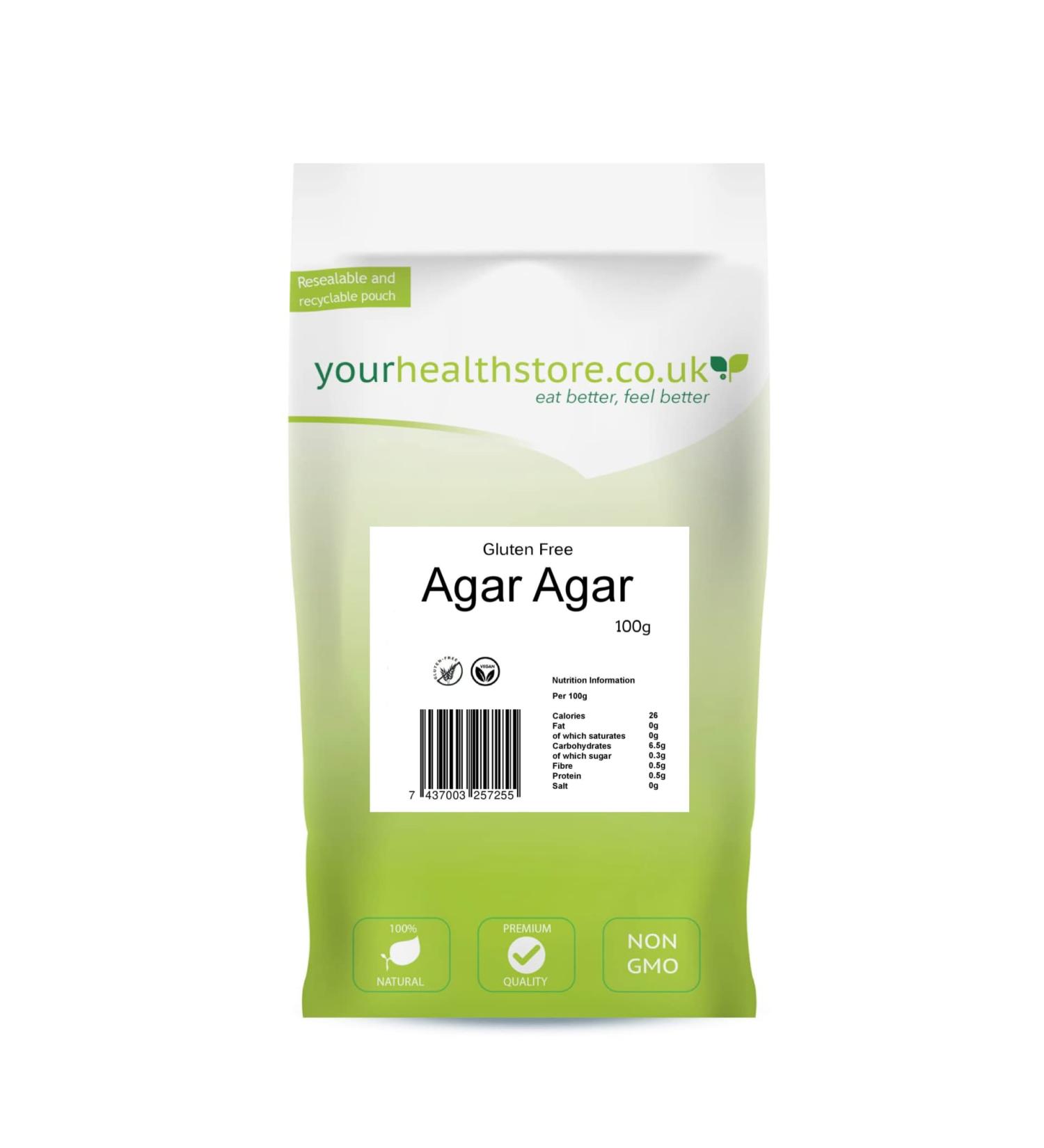 yourhealthstore Agar Agar 100g Premium Quality Powder Vegan Gelatine Gluten Free Non GMO. 100 g (Pack of 1)