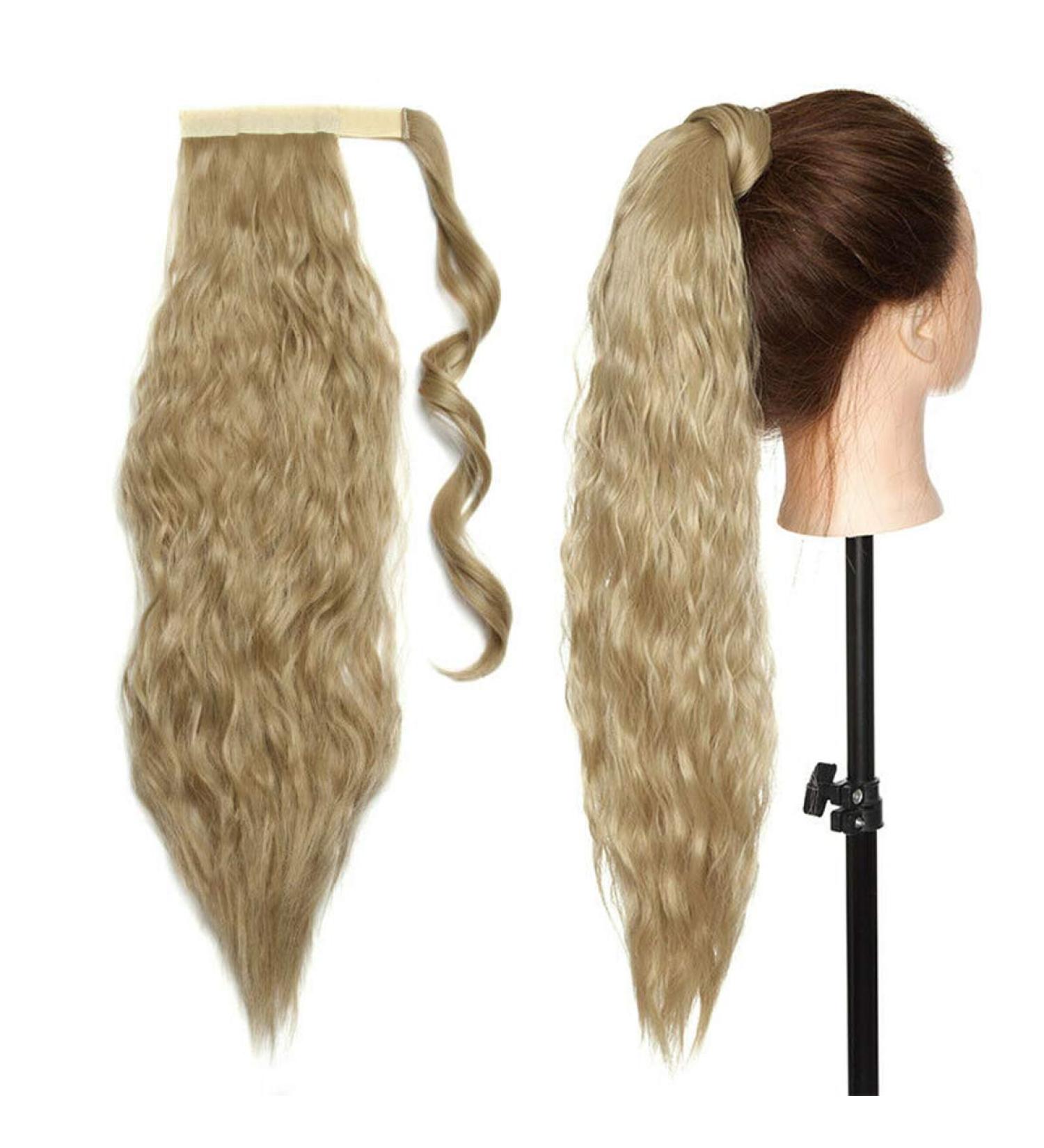 20 Inch Ash Blonde Corn Wave Ponytail Clip in Hair Extension - Long Wavy Wrap Around Hairpiece for Women - Buy Online on GoSupps.com