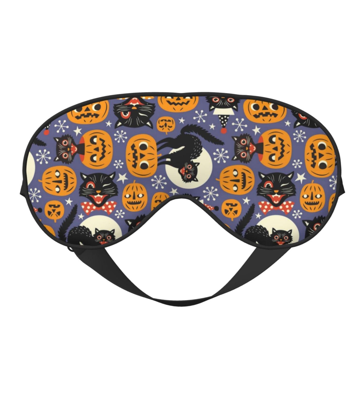 Spooky Cats & Halloween Pumpkins Eye Mask - Soft Sleep Blindfold with Elastic Strap for Travel & Night Sleeping - Buy Online on GoSupps.com