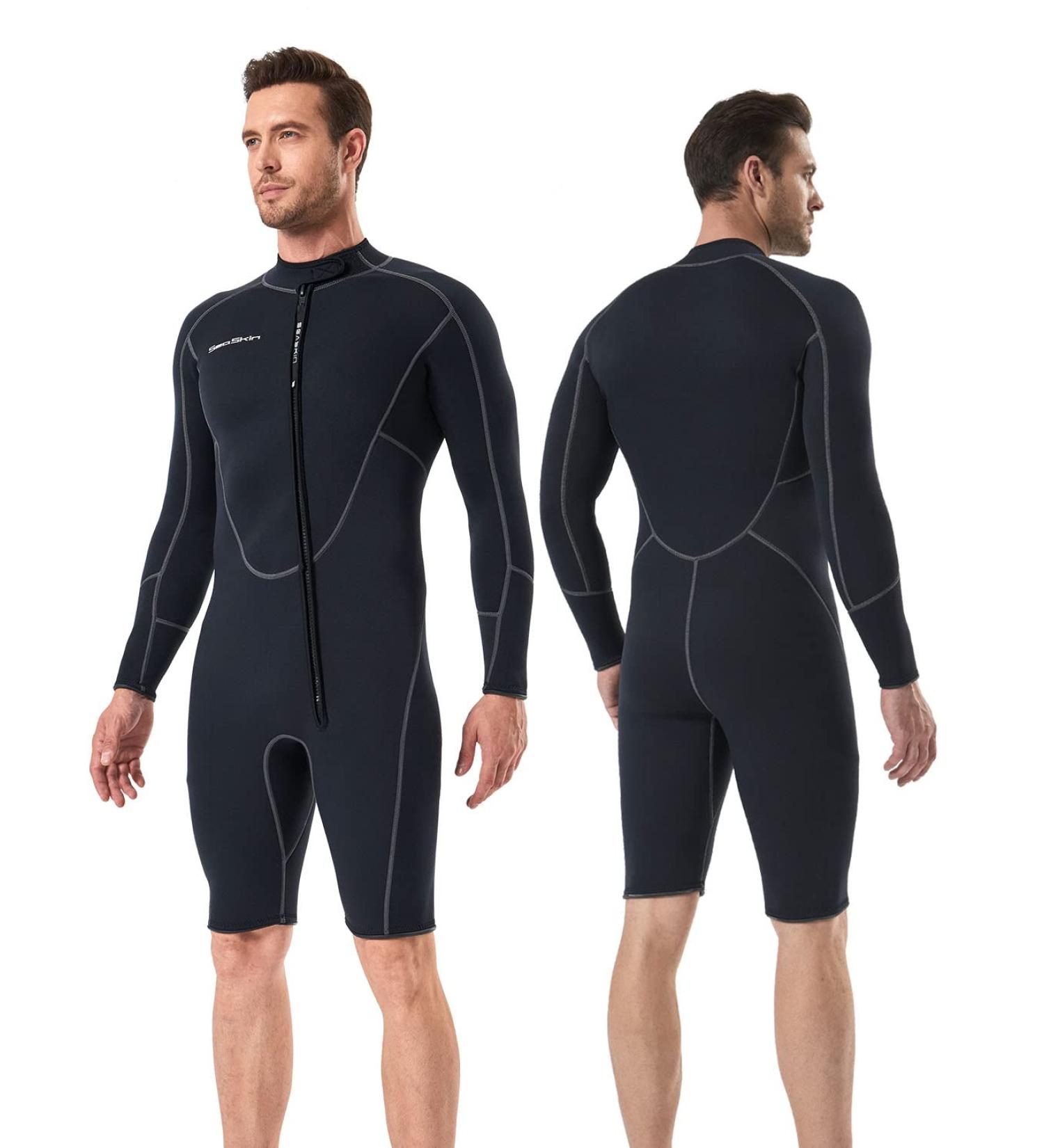 Seaskin 3mm Long Sleeve Shorty Wetsuit for Men - Black, X-Large - Buy Online on GoSupps.com