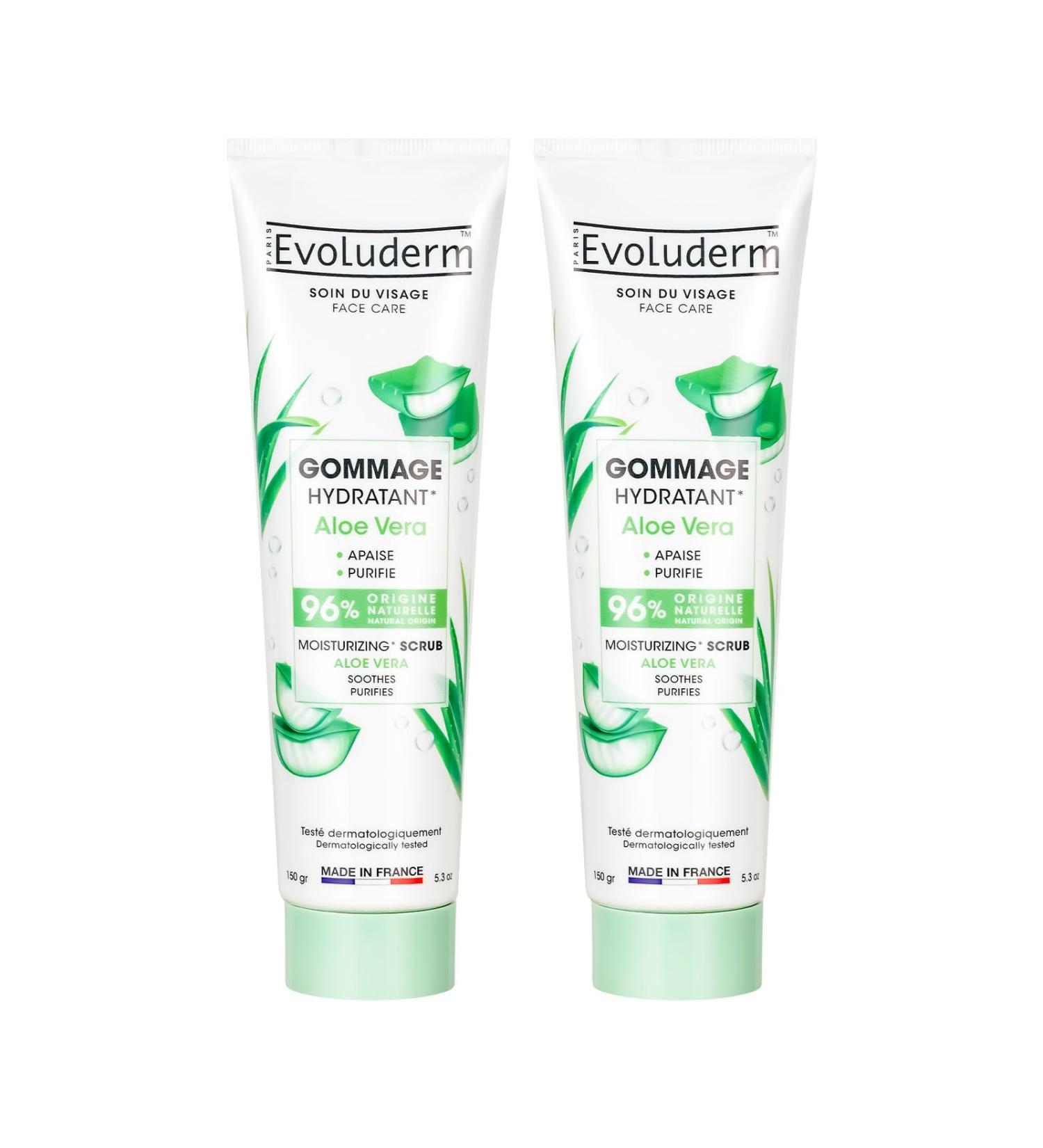 EVOLUDERM - Aloe Vera Moisturizing Scrub - 150 ml - 96% Natural Origin - Vegan - Made in France - Pack of 2 x 150 ml - Buy Online on GoSupps.com