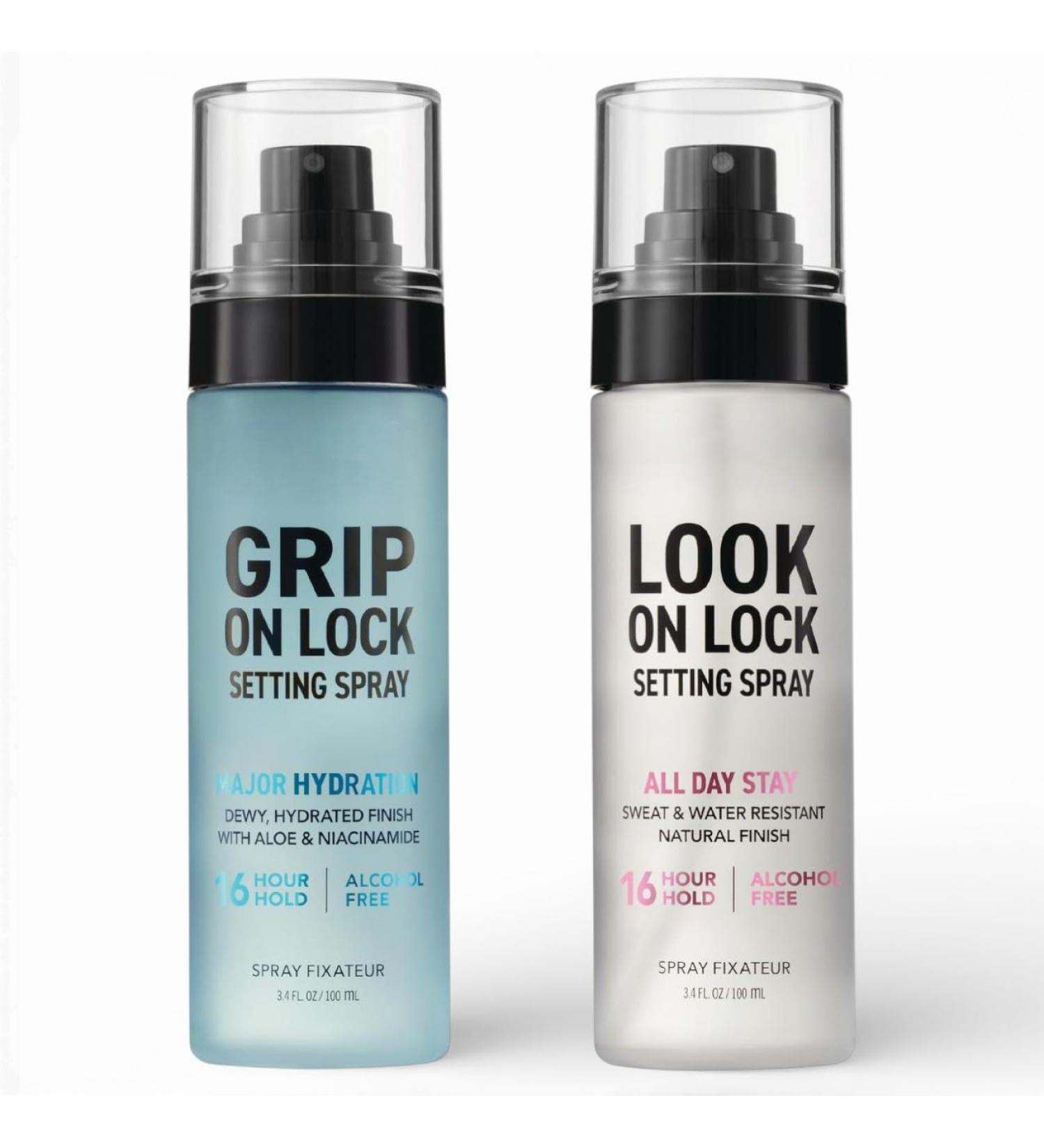 Hard Cand y Grip On Lock & Look On Lock Makeup Setting Spray Set Hydrating Dewy & Natural Finish Alcohol-Free Sweat & Water Resistant 16-Hour Hold 3.4 fl oz (Pack of 2)
