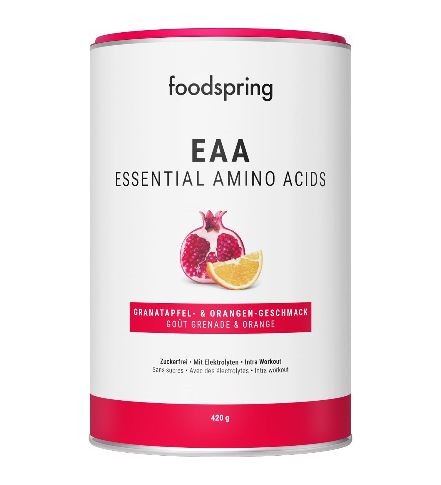 Foodspring EAA Powder with Electrolytes - Sugar-Free Essential Amino Acids for Muscle Building | 420g | Pomegranate & Orange Flavor - Buy Online on GoSupps.com