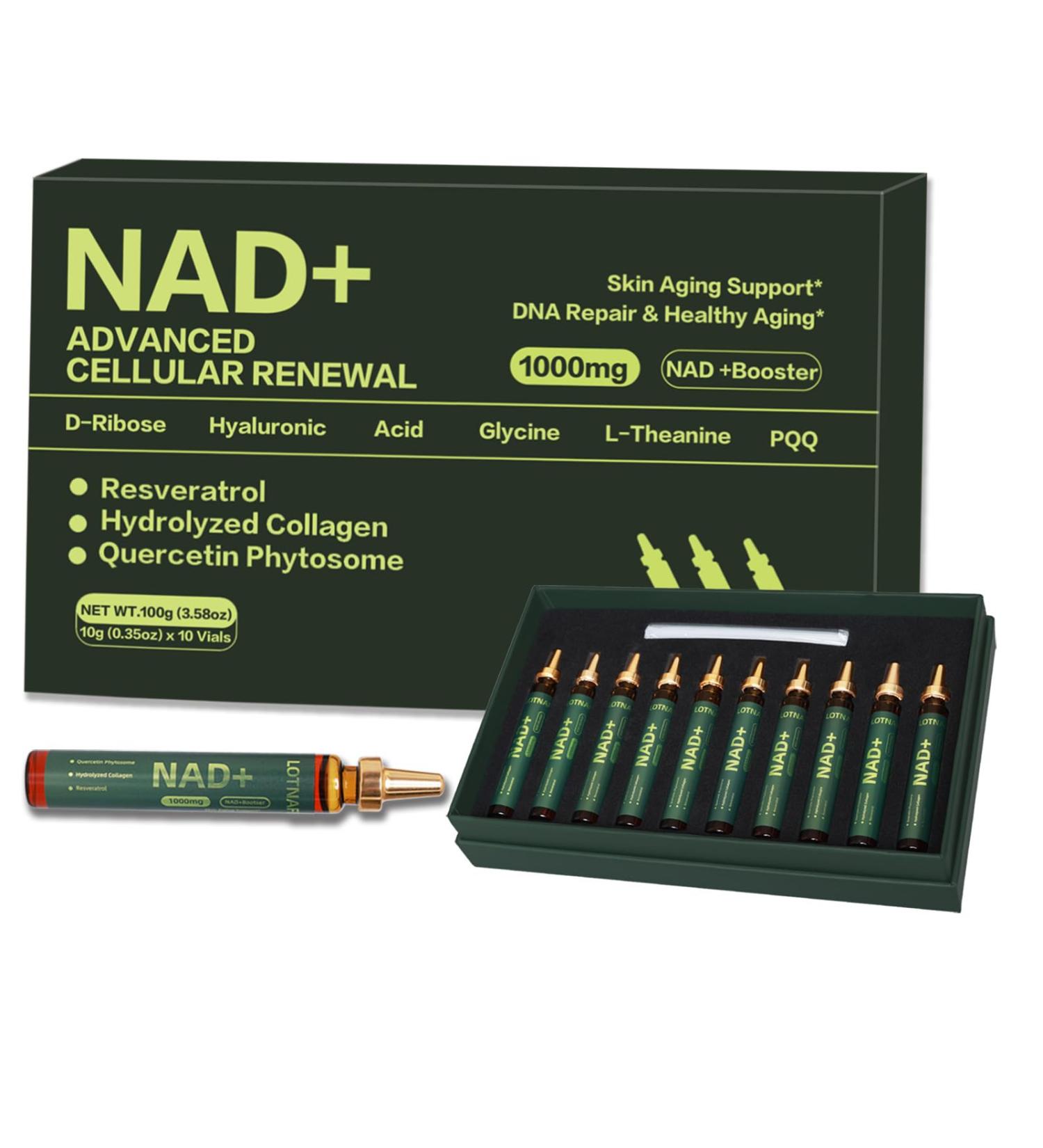 Lotnafee 1000mg Liquid NAD+ Supplement with Nicotinamide Riboside Resveratrol CoQ10 D-Ribose Advanced NAD+ Resveratrol for Men & Women Berry Flavor - Third-Party Tested - 10 Vials E - Buy Online on GoSupps.com