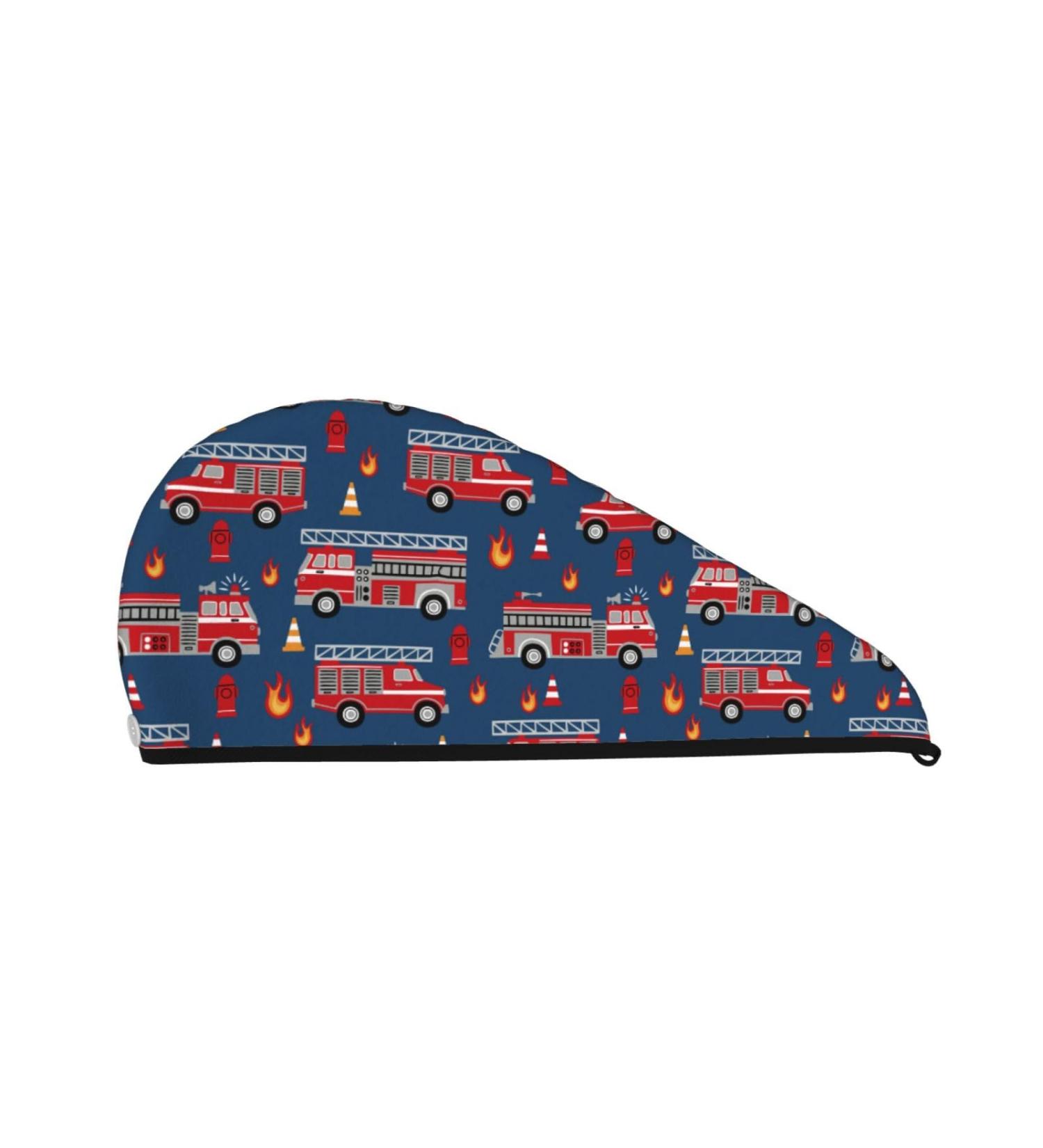 Hair Towel Wrap - Quick Drying Turban with Button | Fire Truck Design | Perfect for Fast Hair Drying - Buy Online on GoSupps.com