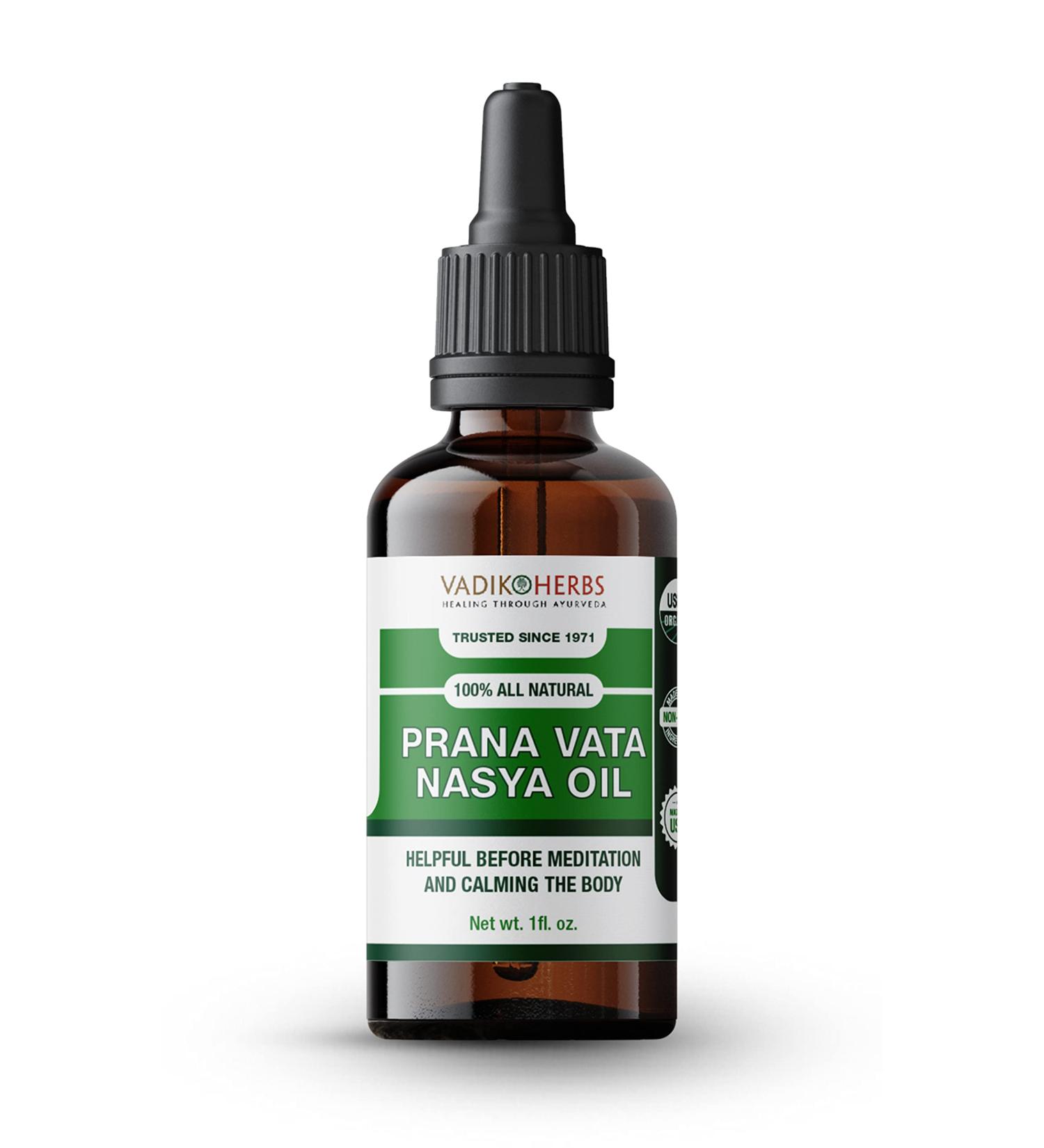 Prana Vata Nasya Oil Organic - Herbal Nasal Drops for Clarity of Mind, Improve Concentration, Soothe Headaches, (1 Pack) - Buy Online on GoSupps.com