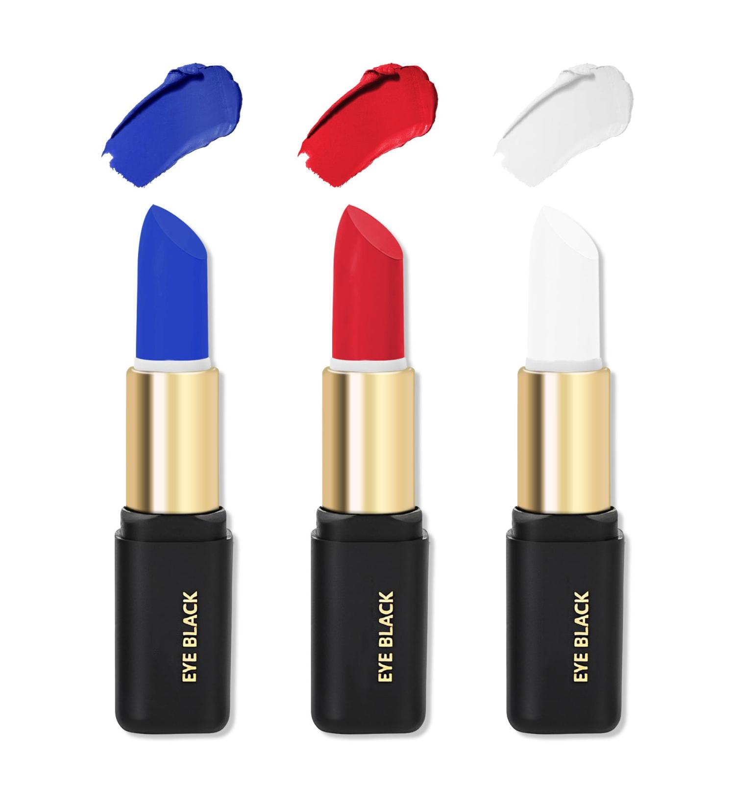 Eye Black Face Paint Kit - Waterproof Sports Makeup Stick Set for Football Baseball Softball & Lacrosse - Blue Red & White for Christmas Cosplay & USA Flag Looks - Buy Online on GoSupps.com