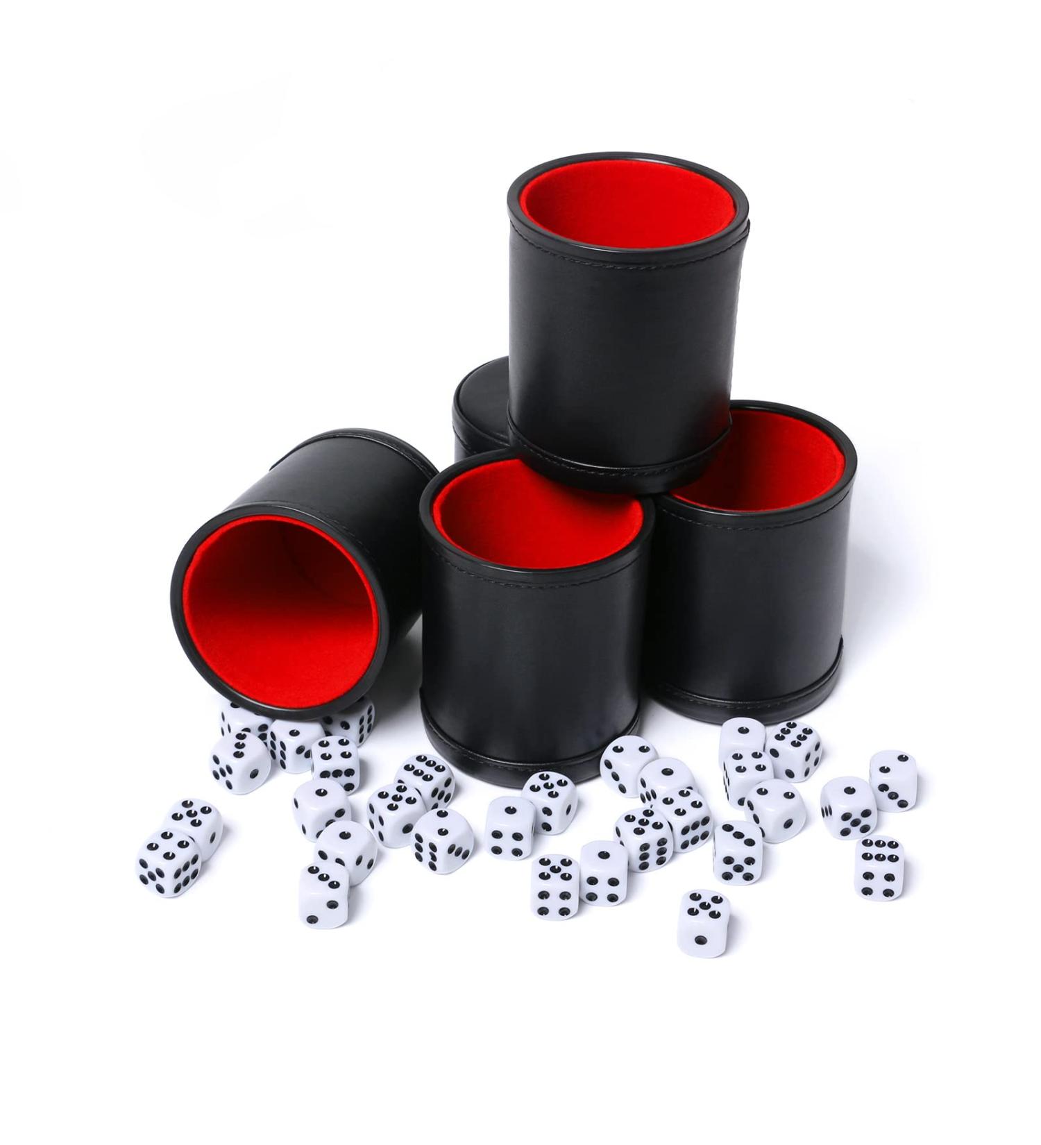 Red Leatherette Dice Cup Set with 6 Dot Dices - Ideal for Yahtzee & Farkle Games - 5 Pack - Buy Online on GoSupps.com