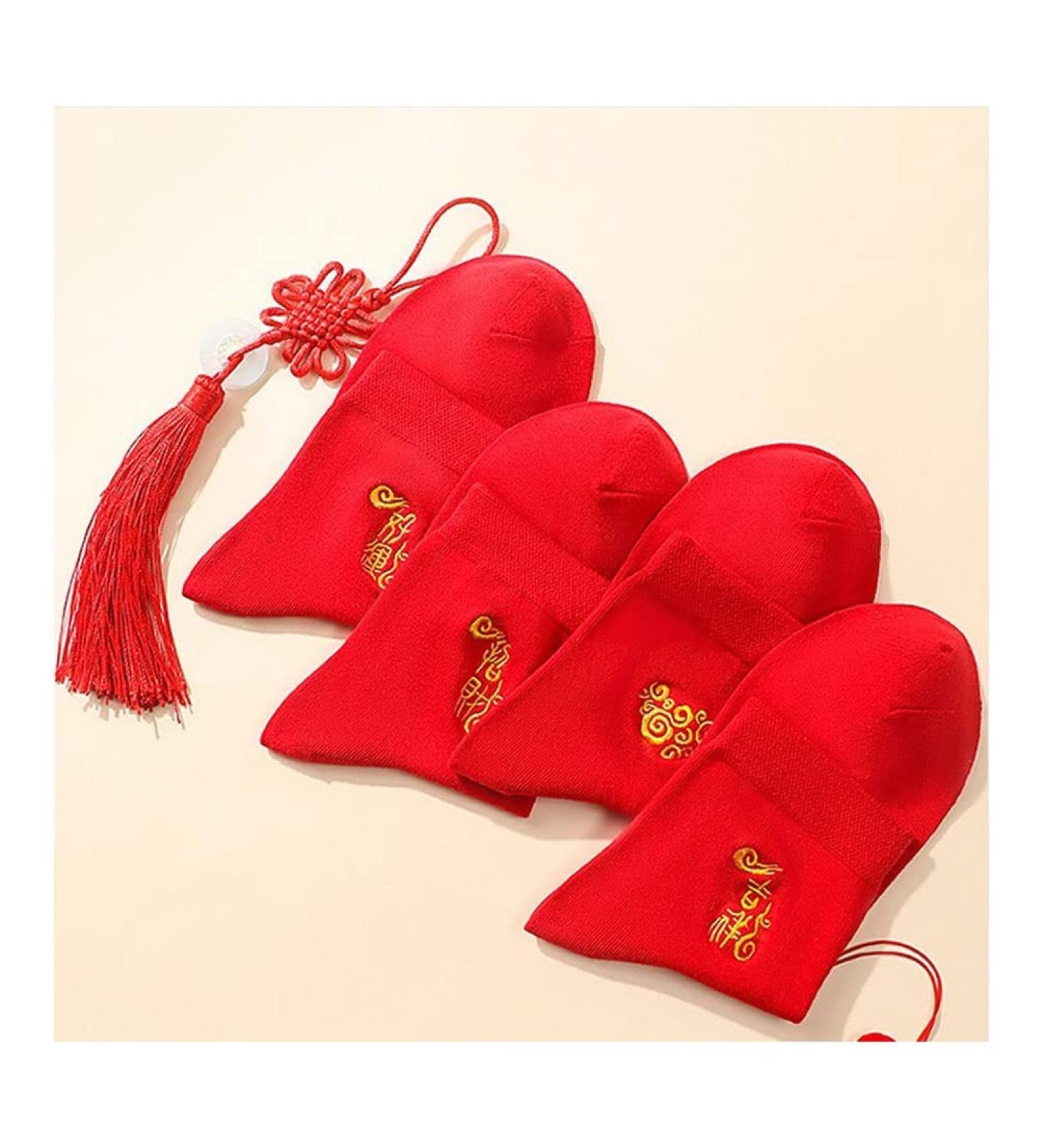 2022 Chinese New Year Red Cotton Socks | Embroidered Warm Autumn Winter Socks - 4 Pairs | Size 39-44 - Buy Online on GoSupps.com